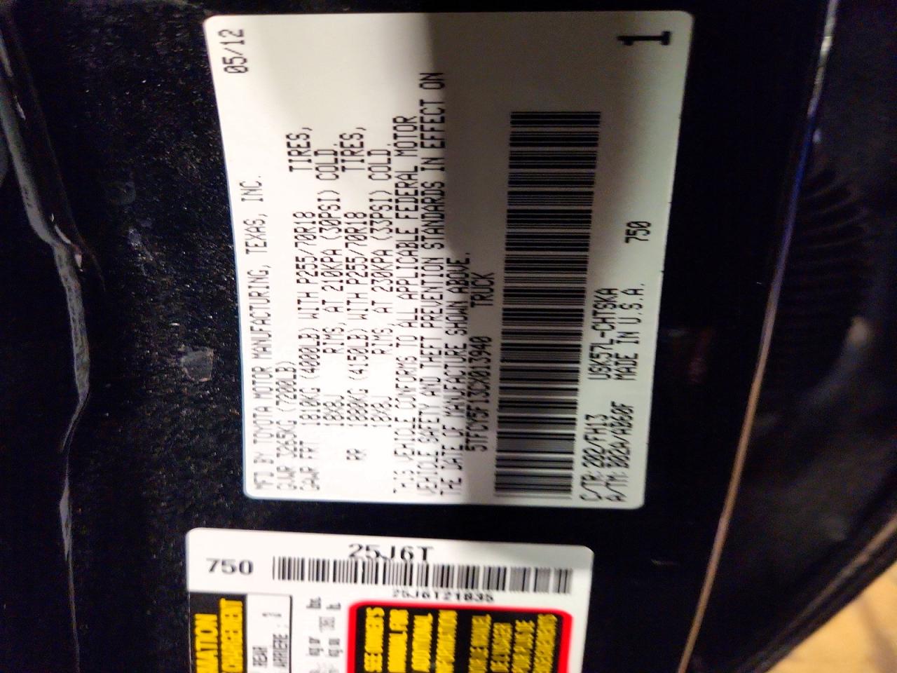 2012 Toyota Tundra Double Cab Sr5 Black vin: 5TFCY5F13CX013940