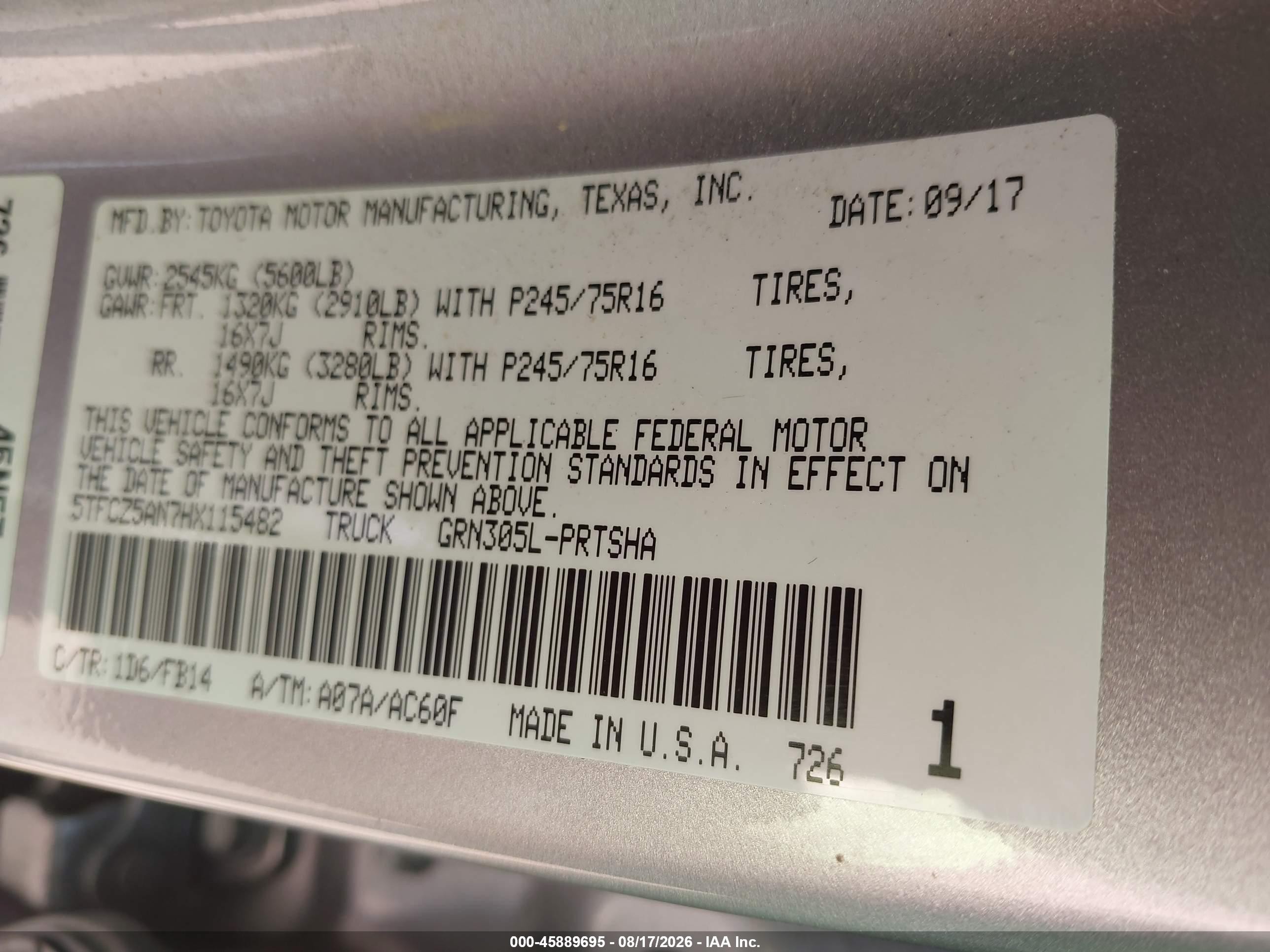 2017 Toyota Tacoma Sr V6 Silver vin: 5TFCZ5AN7HX115482