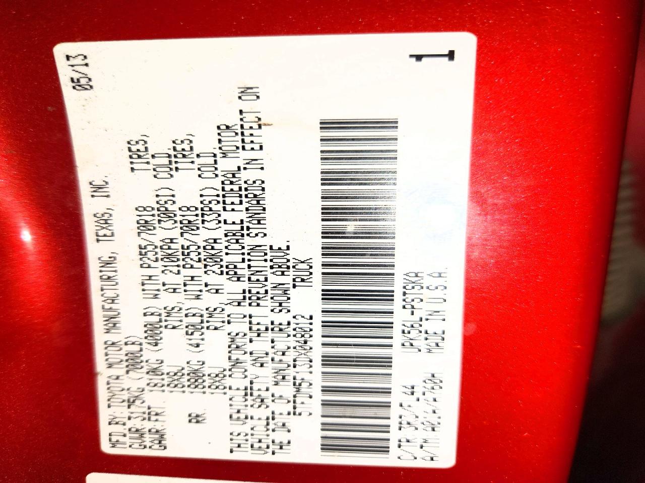 2013 Toyota Tundra Crewmax Sr5 Red vin: 5TFDM5F13DX048012