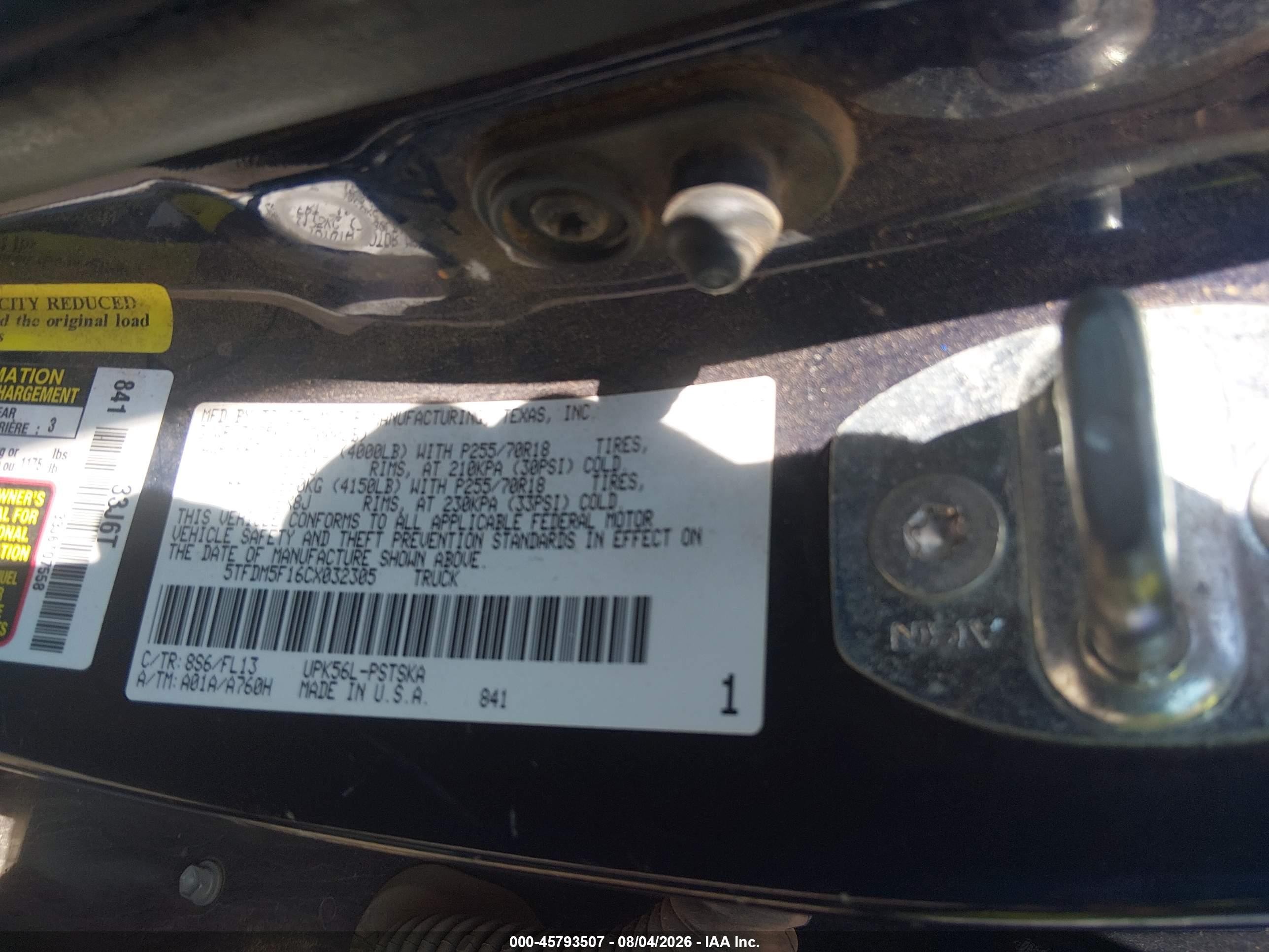 2012 Toyota Tundra Grade 4.6l V8 Blue vin: 5TFDM5F16CX032305
