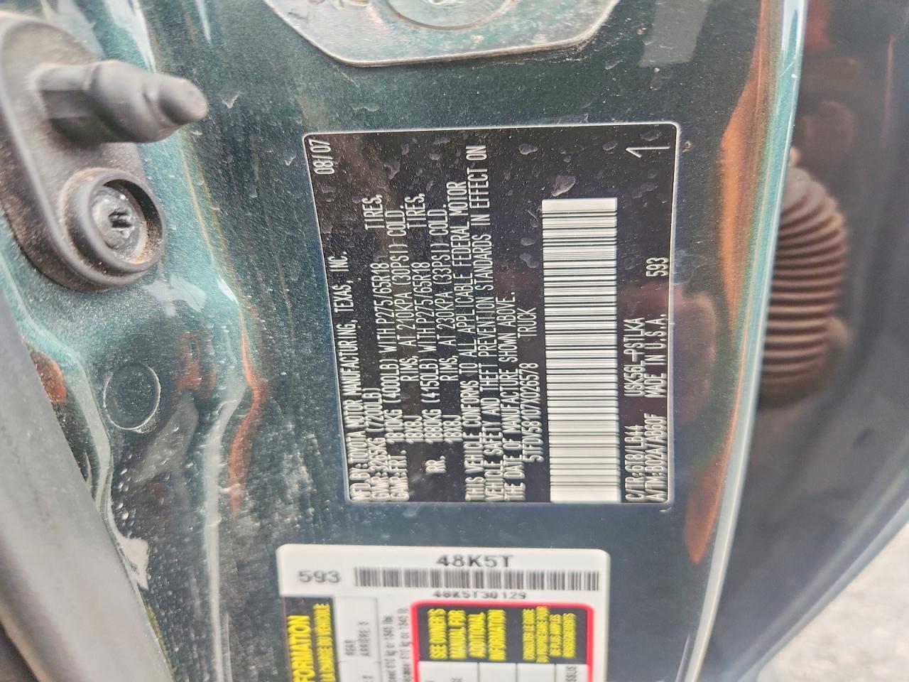 2007 Toyota Tundra Crewmax Limited Green vin: 5TFDV58107X026578