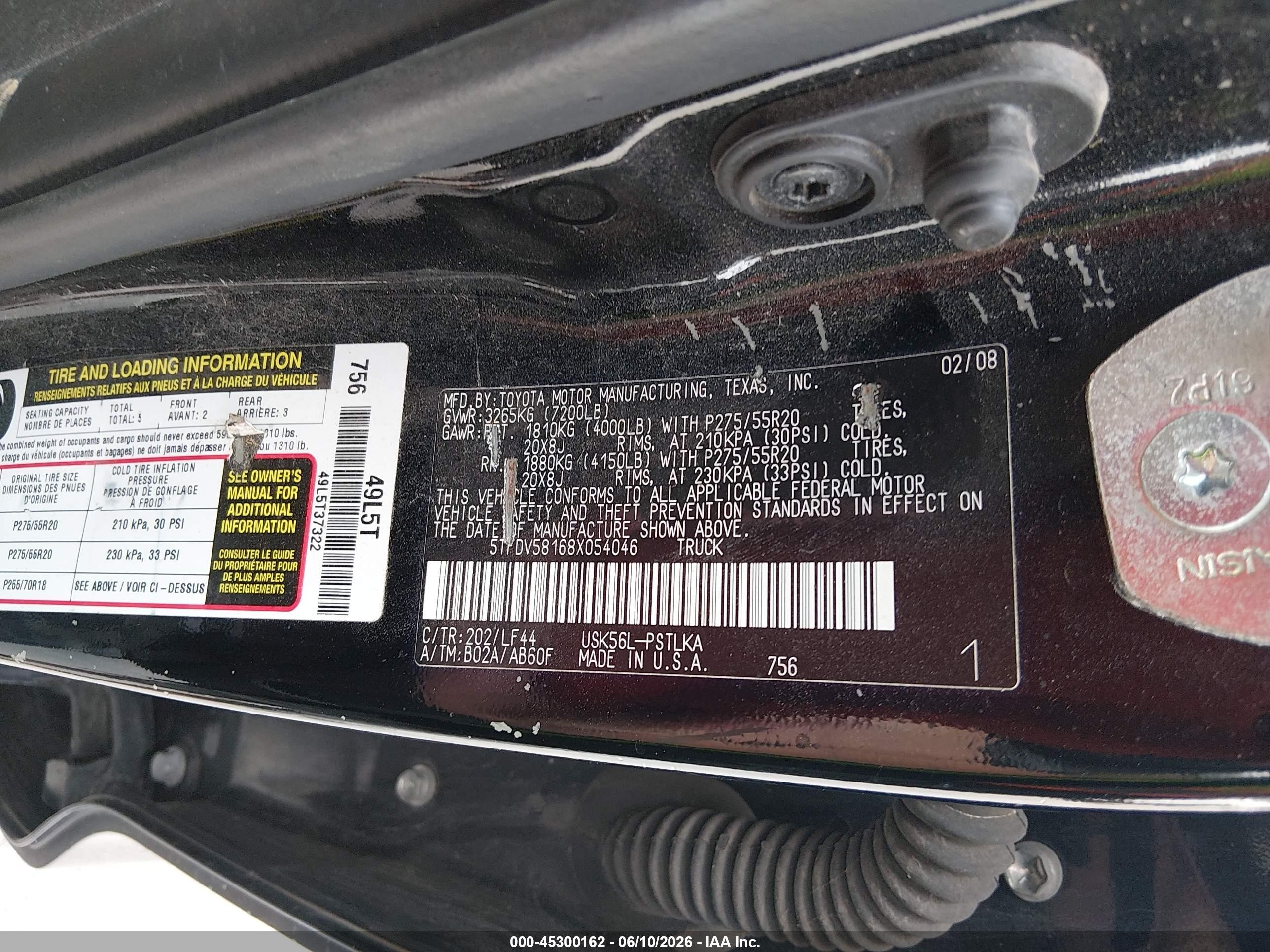 2008 Toyota Tundra Limited 5.7l V8 Black vin: 5TFDV58168X054046