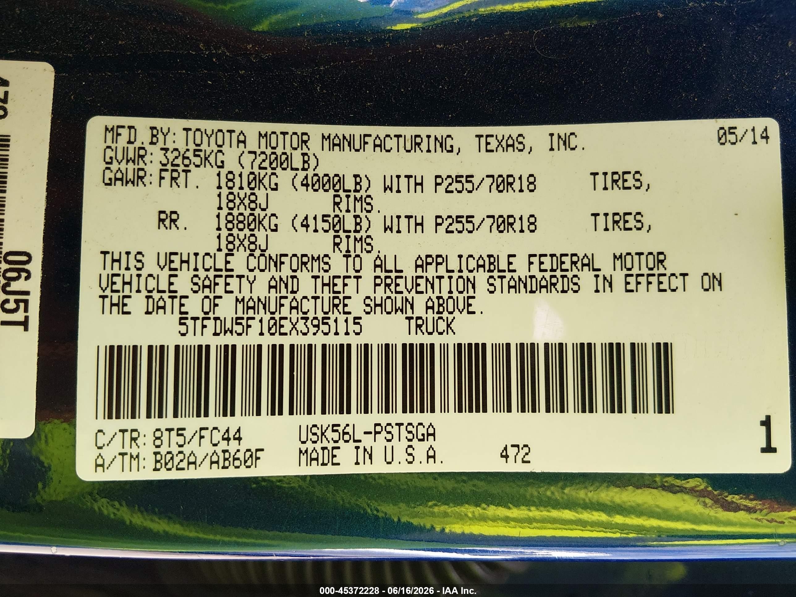 2014 Toyota Tundra Sr5 5.7l V8 Blue vin: 5TFDW5F10EX395115