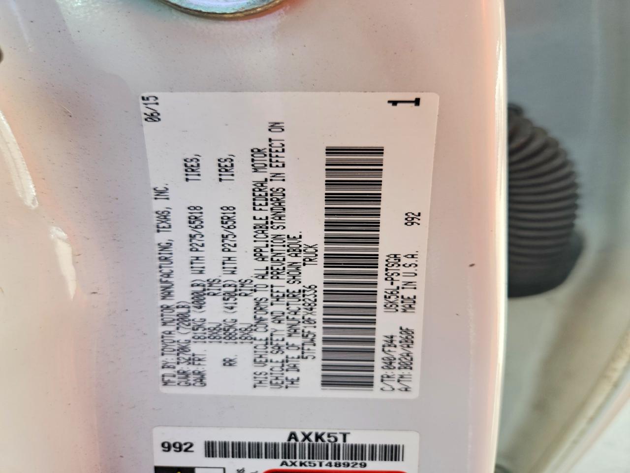 2015 Toyota Tundra Sr5 White vin: 5TFDW5F10FX482336