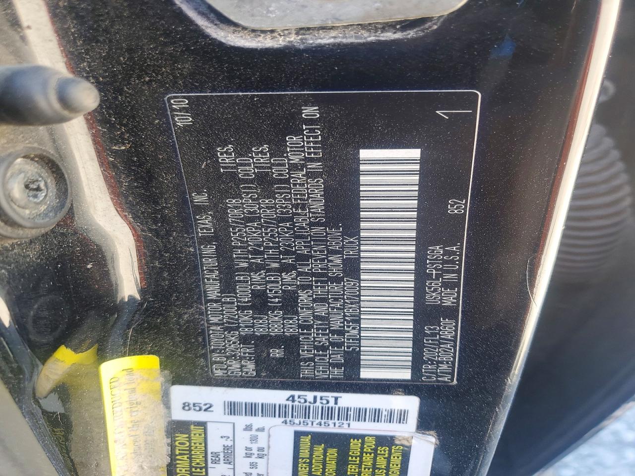 2011 Toyota Tundra Crewmax Sr5 Black vin: 5TFDW5F11BX170097