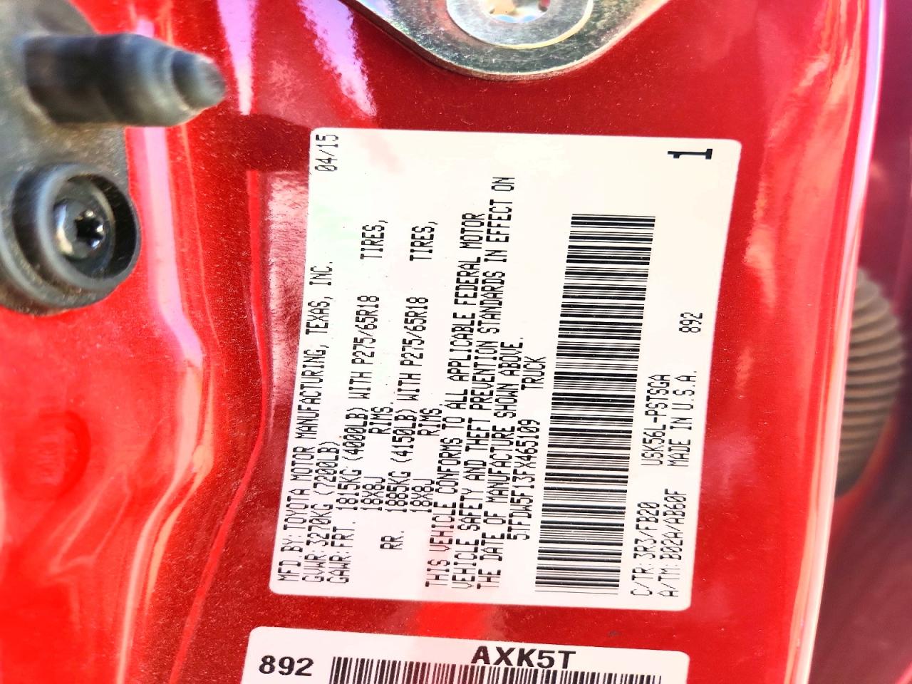 2015 Toyota Tundra Sr5 Красный vin: 5TFDW5F13FX465109