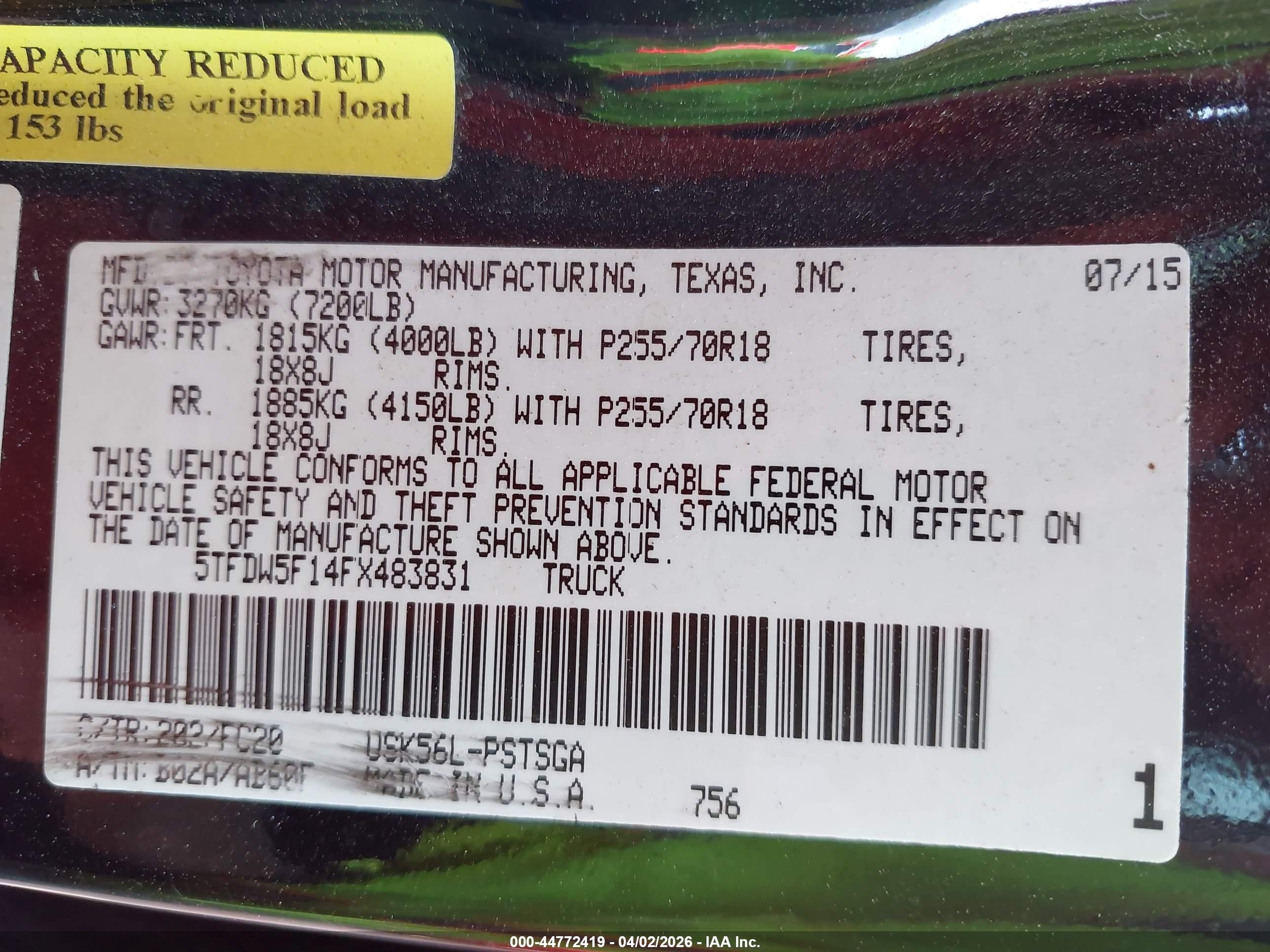 2015 Toyota Tundra Sr5 5.7l V8 Black vin: 5TFDW5F14FX483831