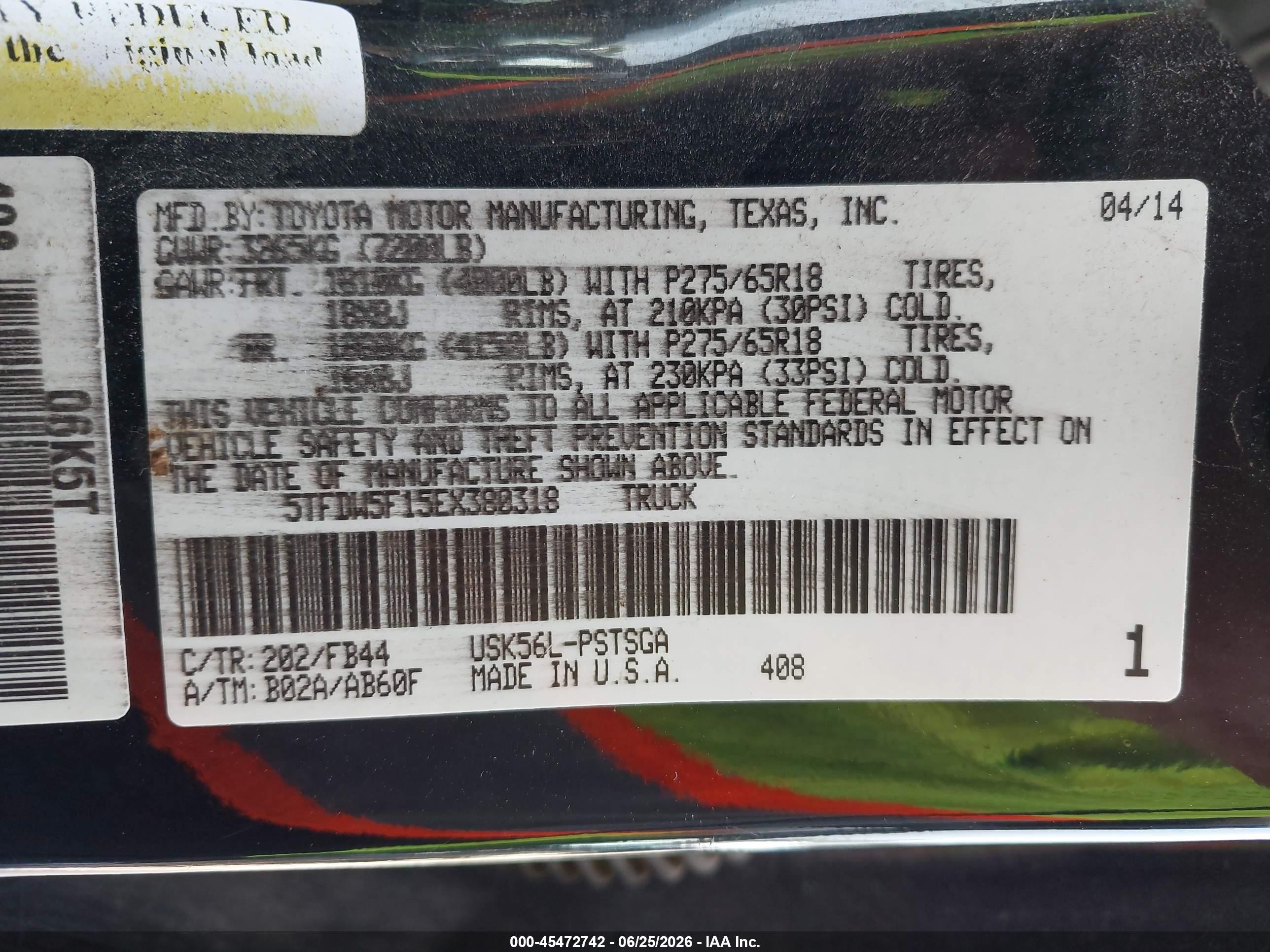 2014 Toyota Tundra Sr5 5.7l V8 Black vin: 5TFDW5F15EX380318