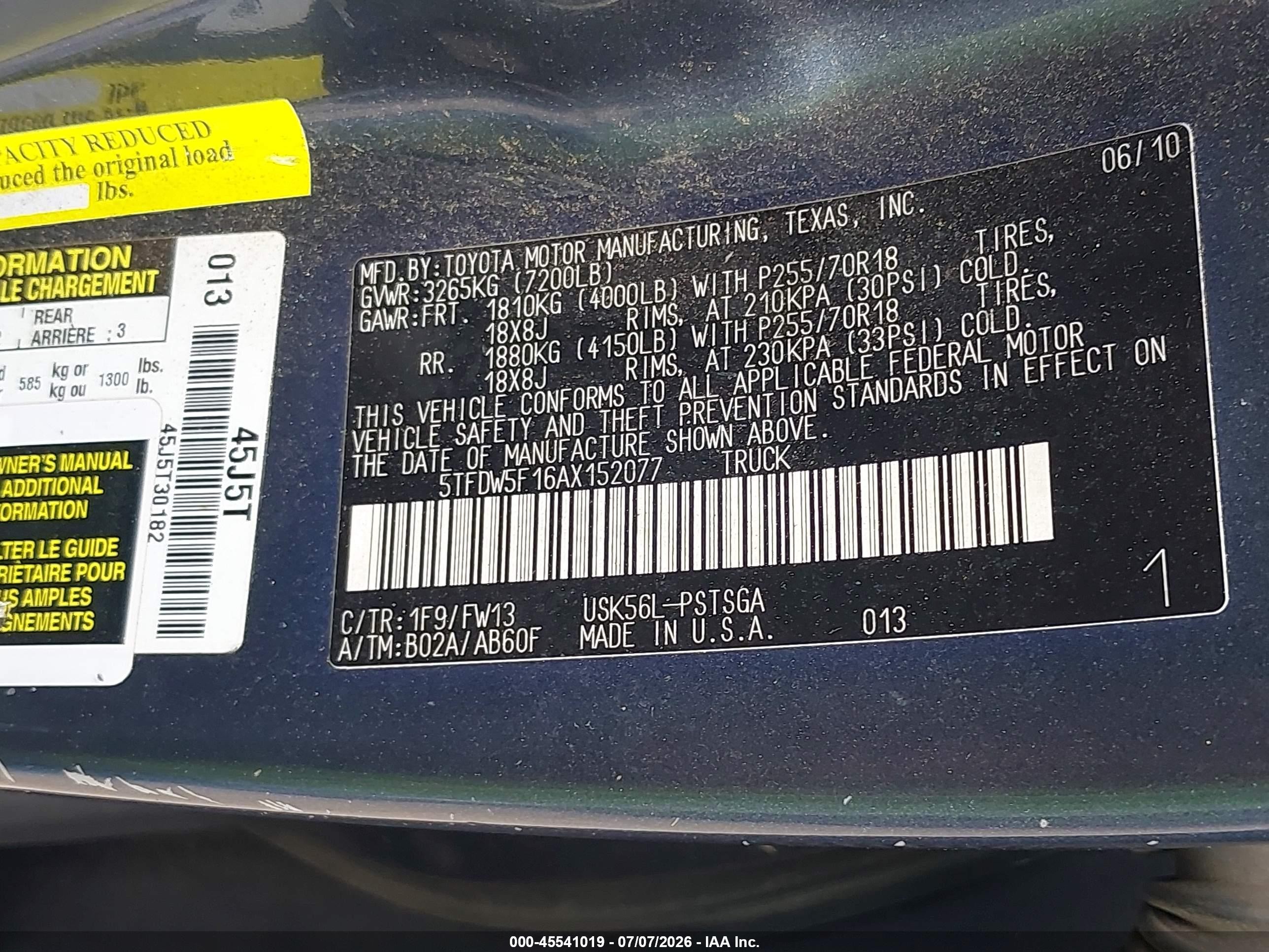 2010 Toyota Tundra Grade 5.7l V8 Gray vin: 5TFDW5F16AX152077
