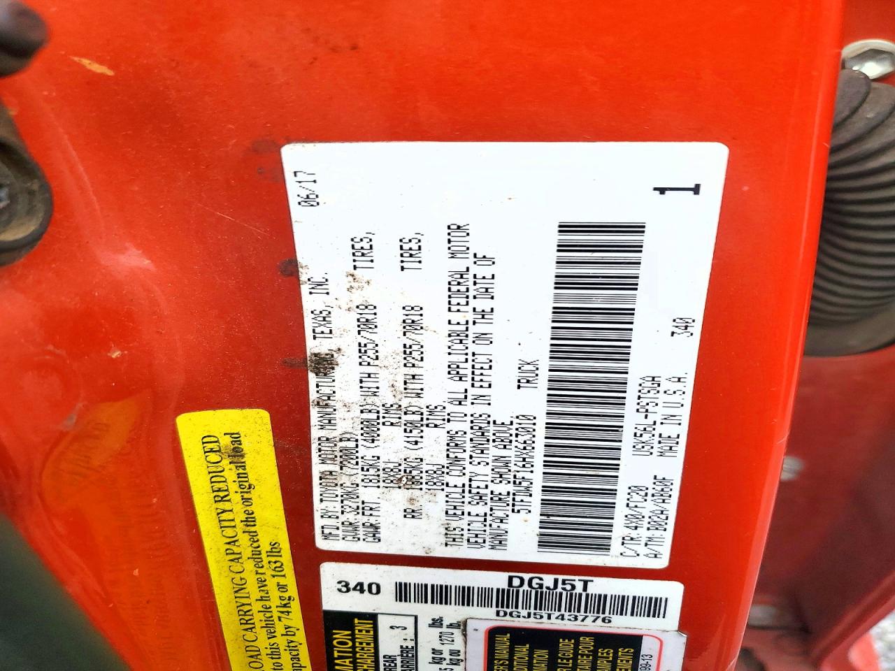 2017 Toyota Tundra Sr5 Orange vin: 5TFDW5F16HX663010