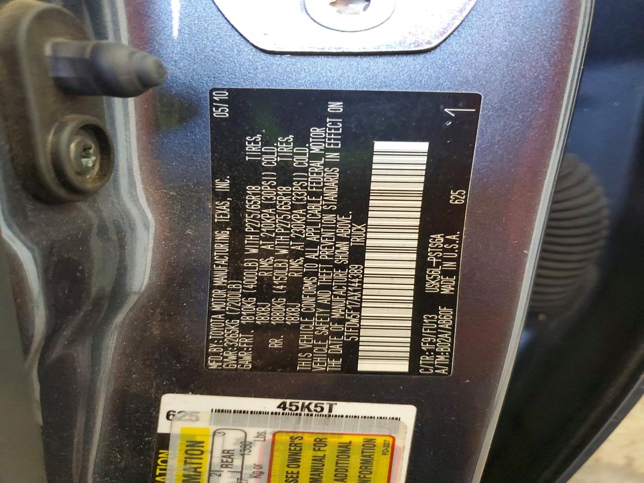 2010 Toyota Tundra Crewmax Sr5 Charcoal vin: 5TFDW5F17AX144389