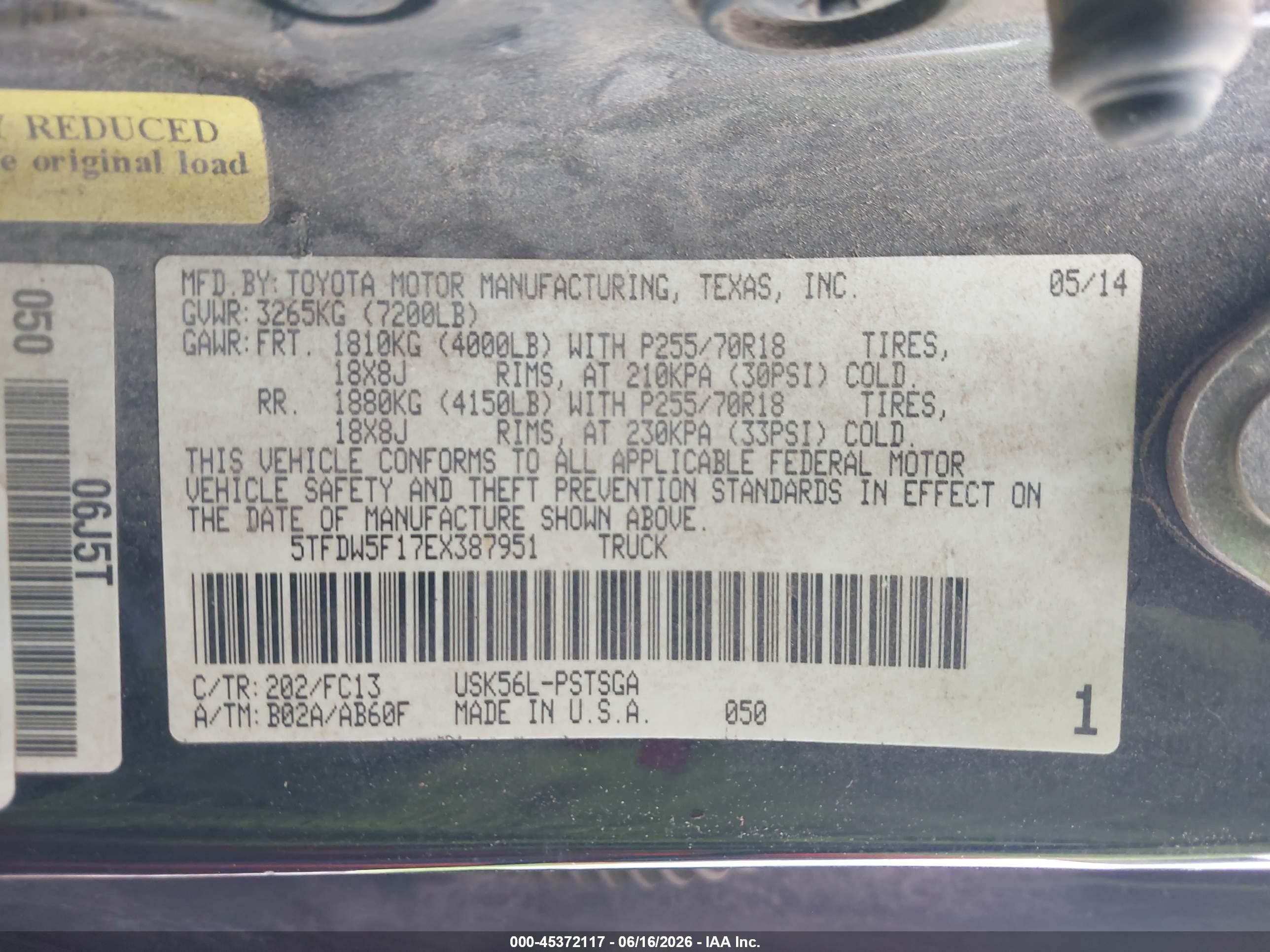 2014 Toyota Tundra Sr5 5.7l V8 Черный vin: 5TFDW5F17EX387951