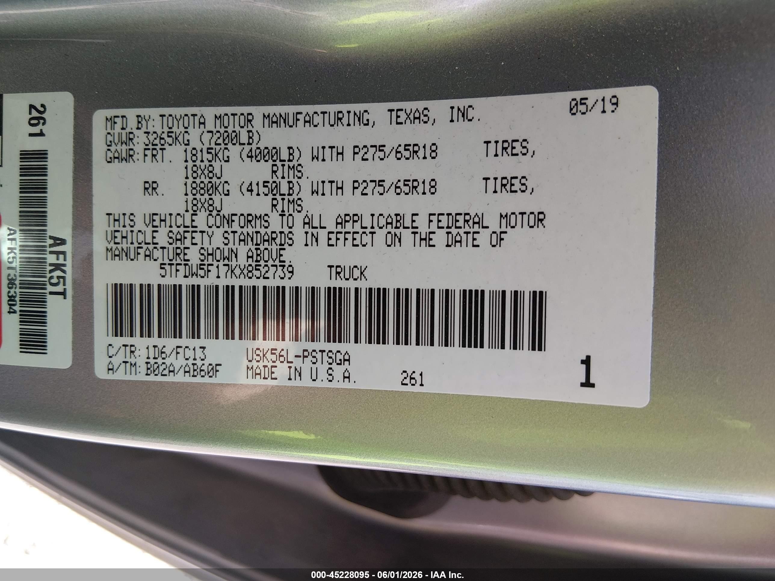 2019 Toyota Tundra Sr5 5.7l V8 Серебряный vin: 5TFDW5F17KX852739