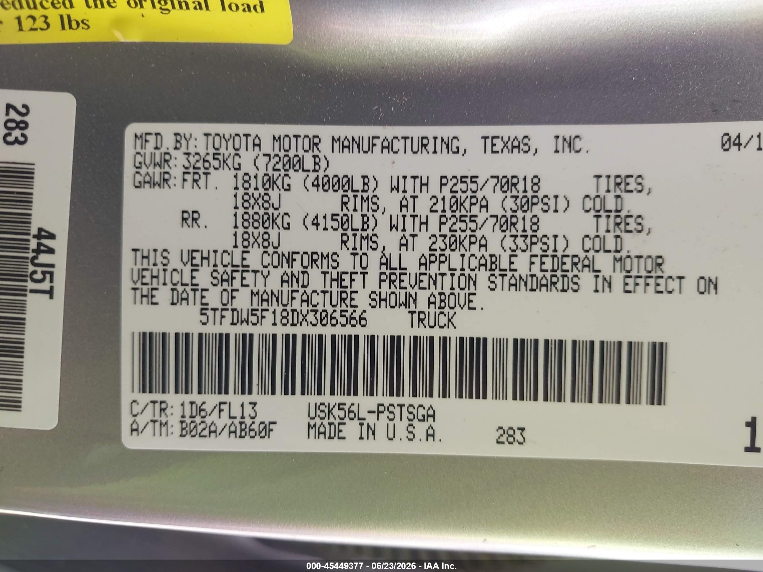 2013 Toyota Tundra Grade 5.7l V8 Silver vin: 5TFDW5F18DX306566