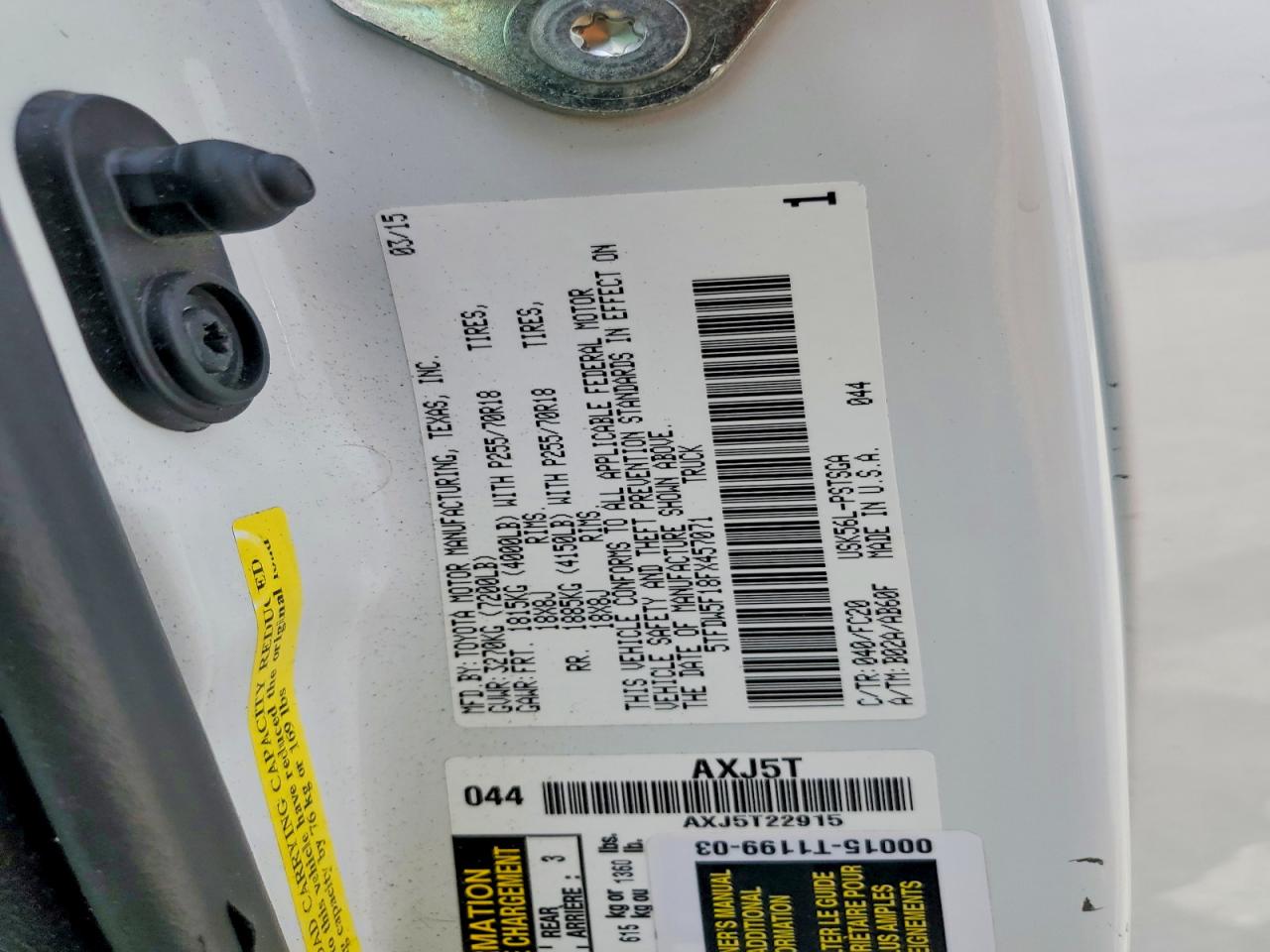2015 Toyota Tundra Sr5 White vin: 5TFDW5F18FX457071