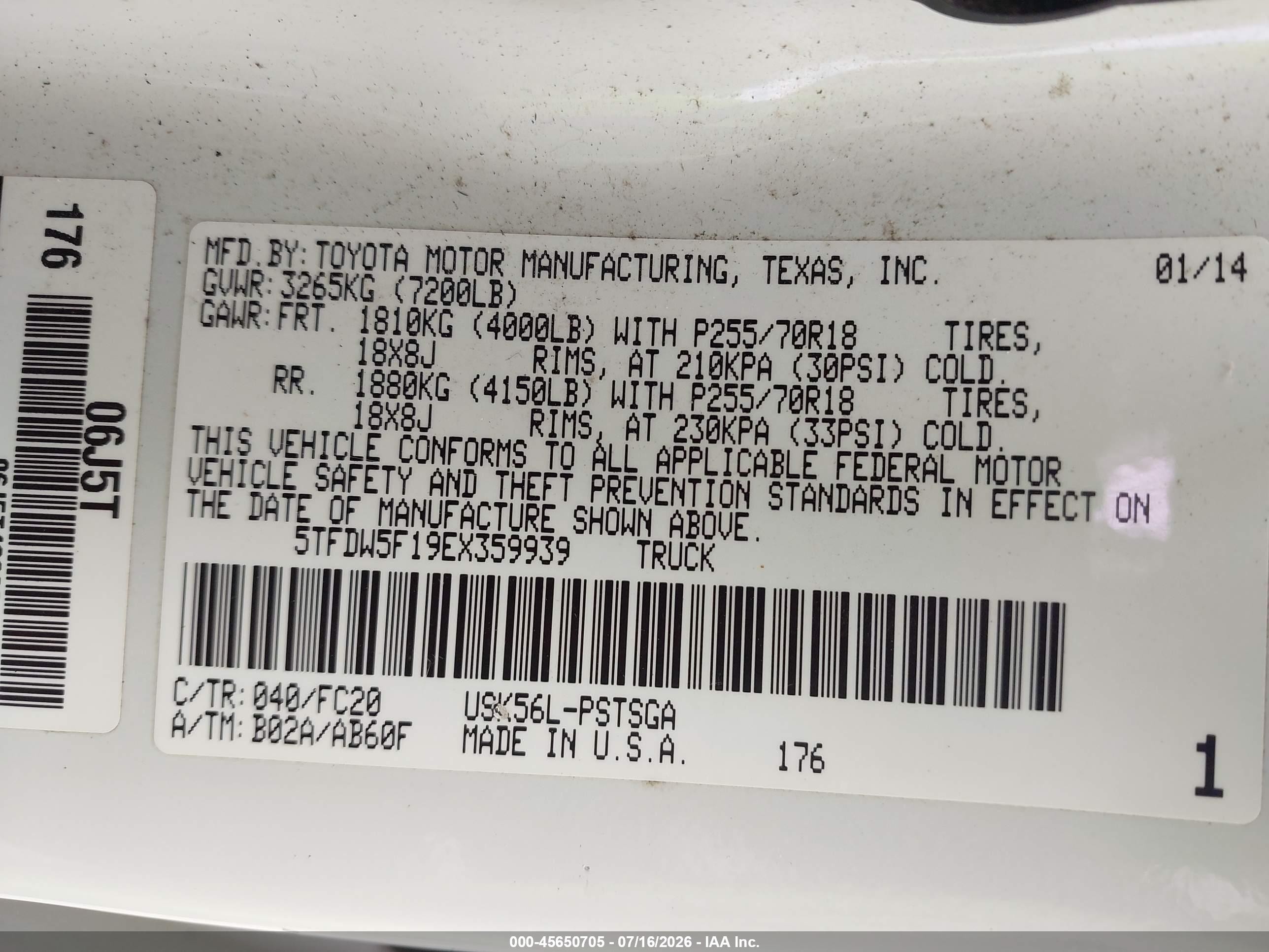 2014 Toyota Tundra Sr5 5.7l V8 White vin: 5TFDW5F19EX359939