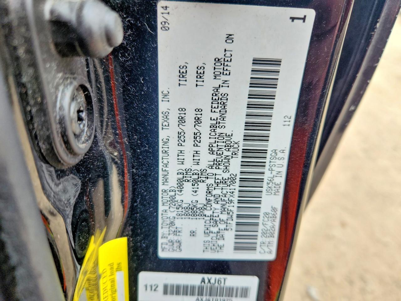 2015 Toyota Tundra Sr5 Black vin: 5TFDW5F19FX417002