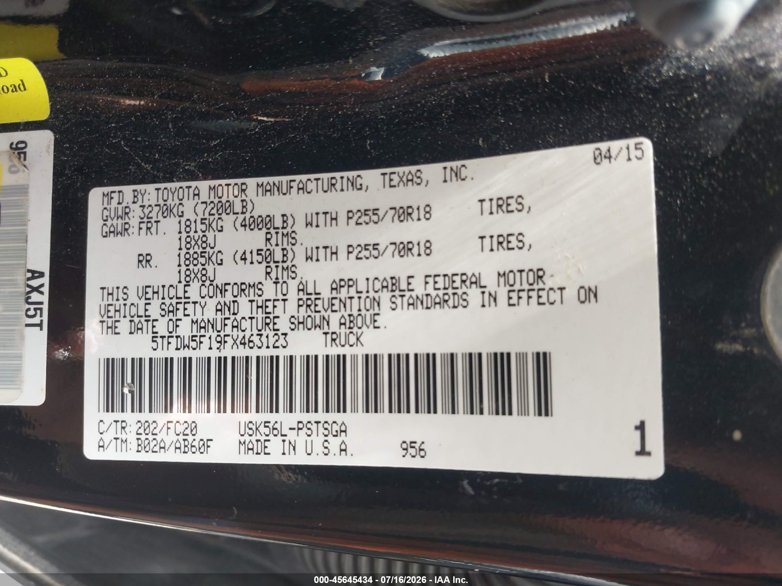 2015 Toyota Tundra Sr5 5.7l V8 Black vin: 5TFDW5F19FX463123
