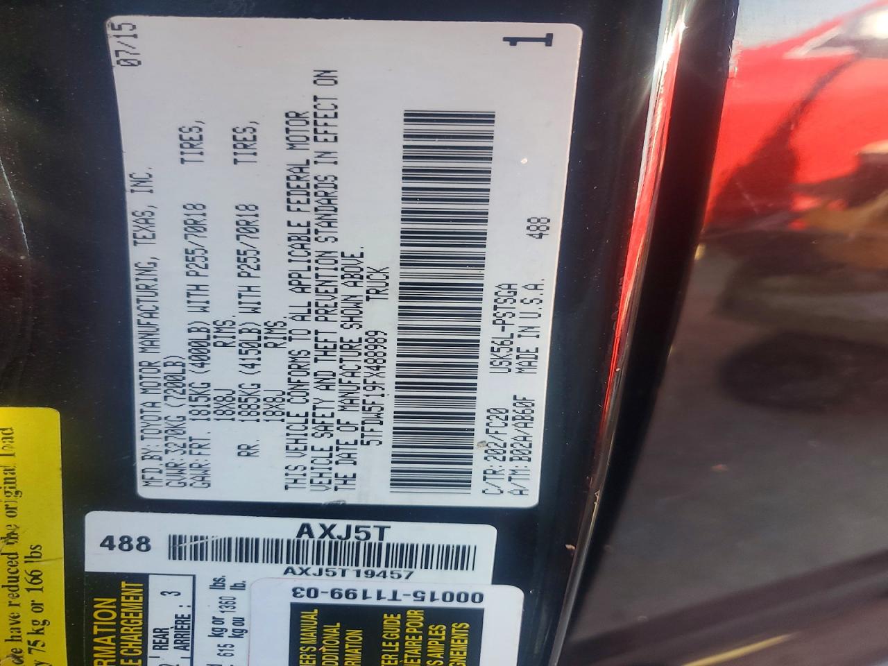 2015 Toyota Tundra Sr5 Black vin: 5TFDW5F19FX488989