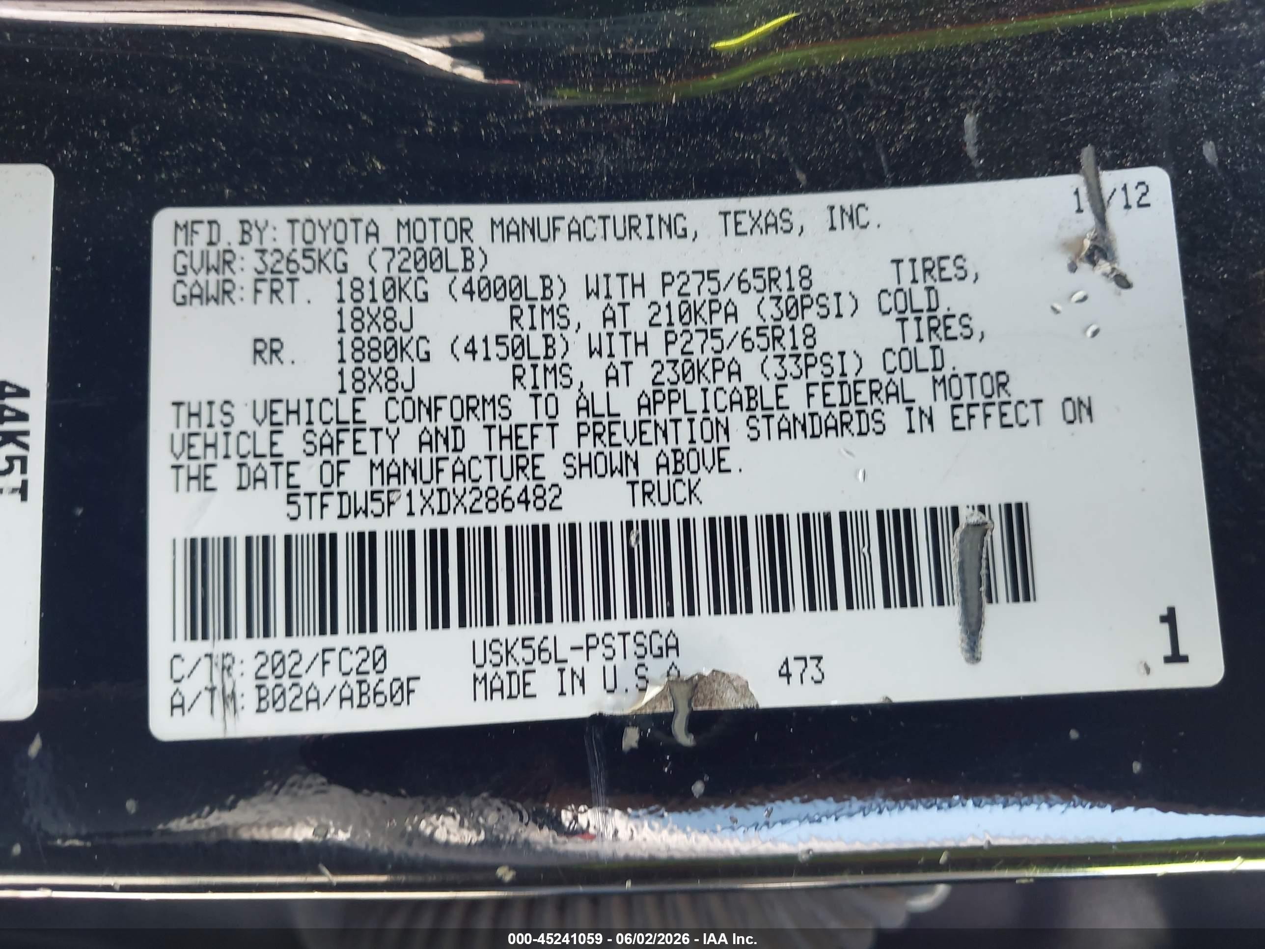 2013 Toyota Tundra Grade 5.7l V8 Черный vin: 5TFDW5F1XDX286482
