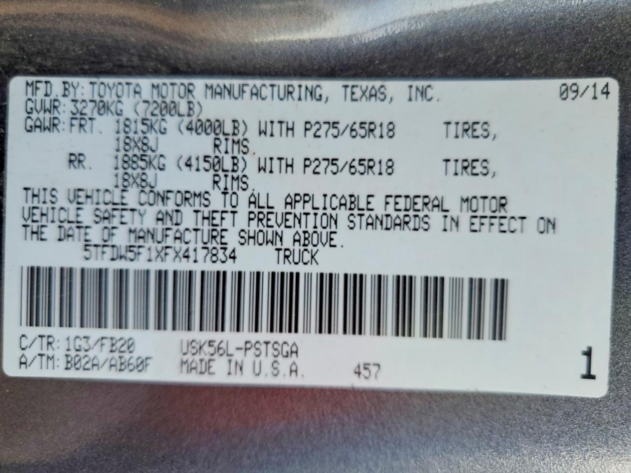 2015 Toyota Tundra Sr5 Gray vin: 5TFDW5F1XFX417834