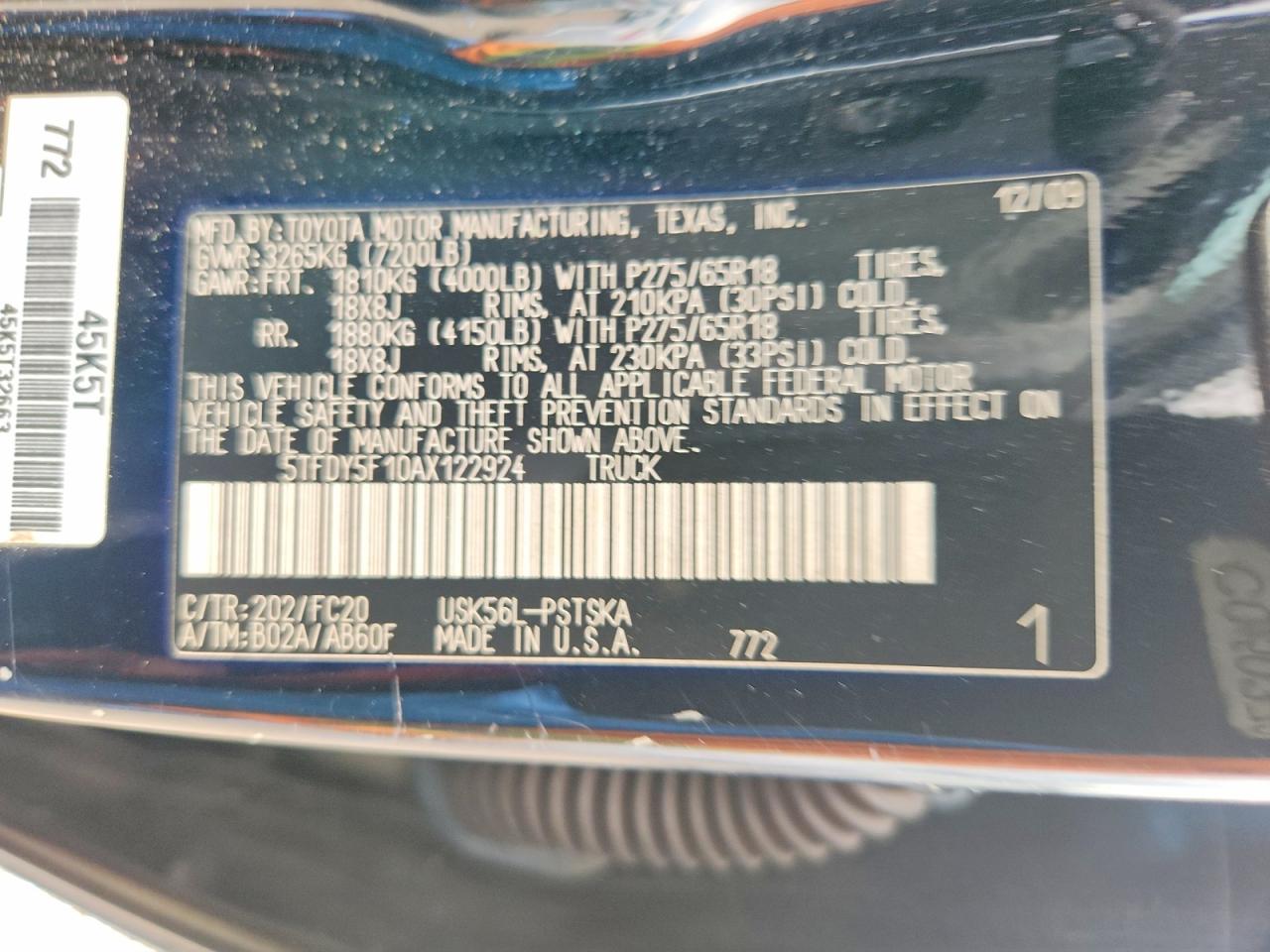 2010 Toyota Tundra Crewmax Sr5 Black vin: 5TFDY5F10AX122924