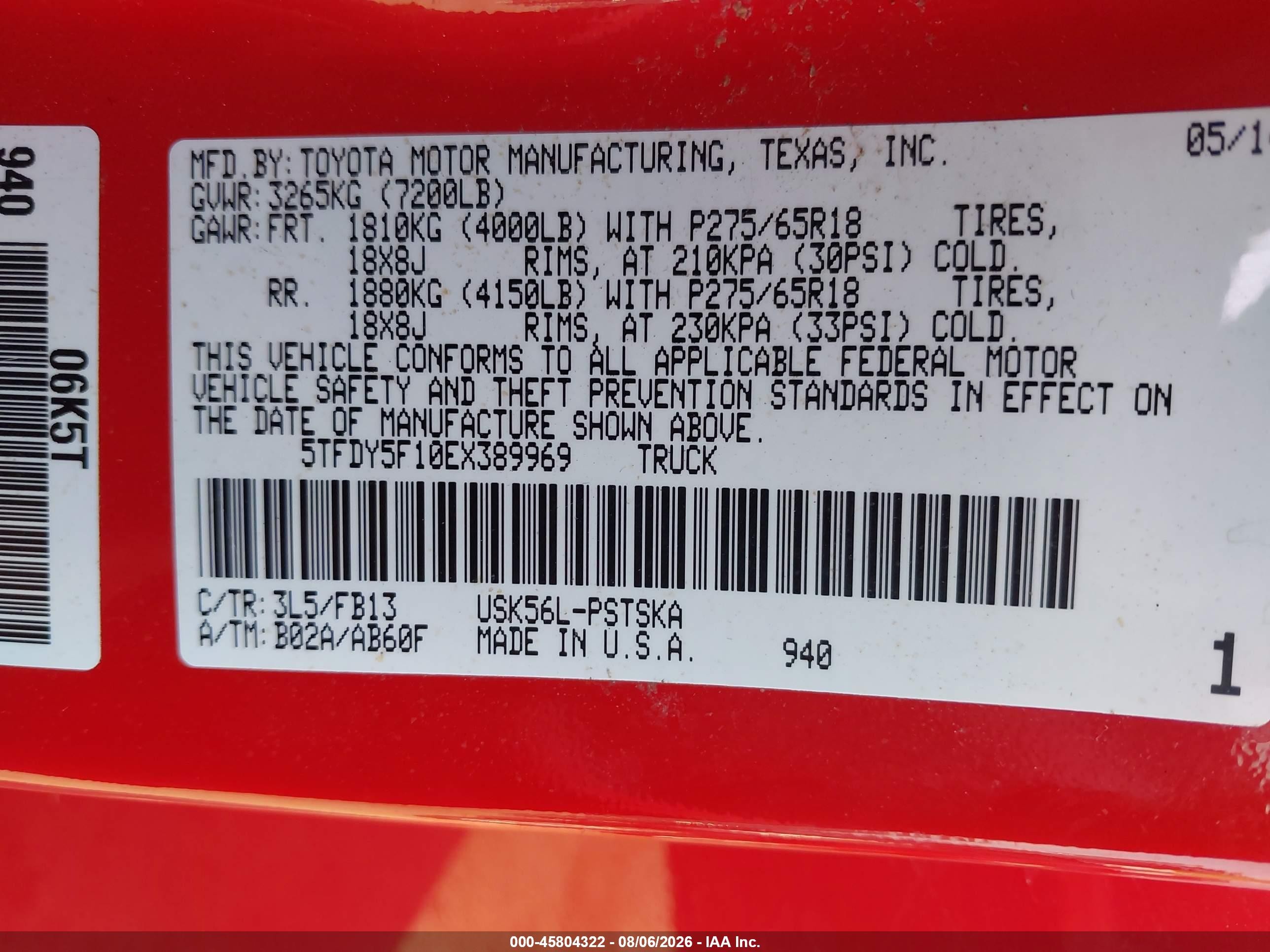 2014 Toyota Tundra Sr5 5.7l V8 Red vin: 5TFDY5F10EX389969