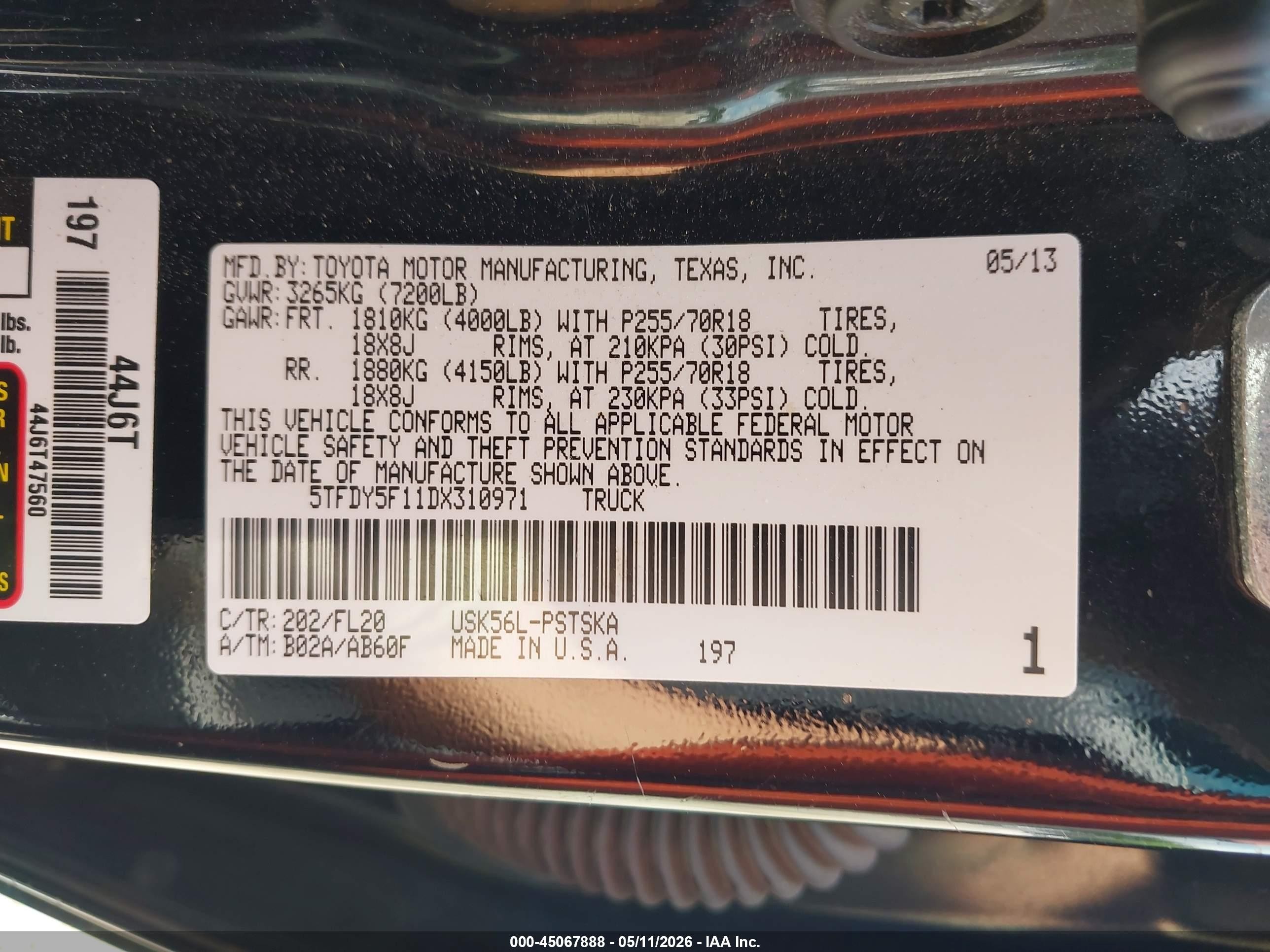 2013 Toyota Tundra Grade 5.7l V8 Черный vin: 5TFDY5F11DX310971