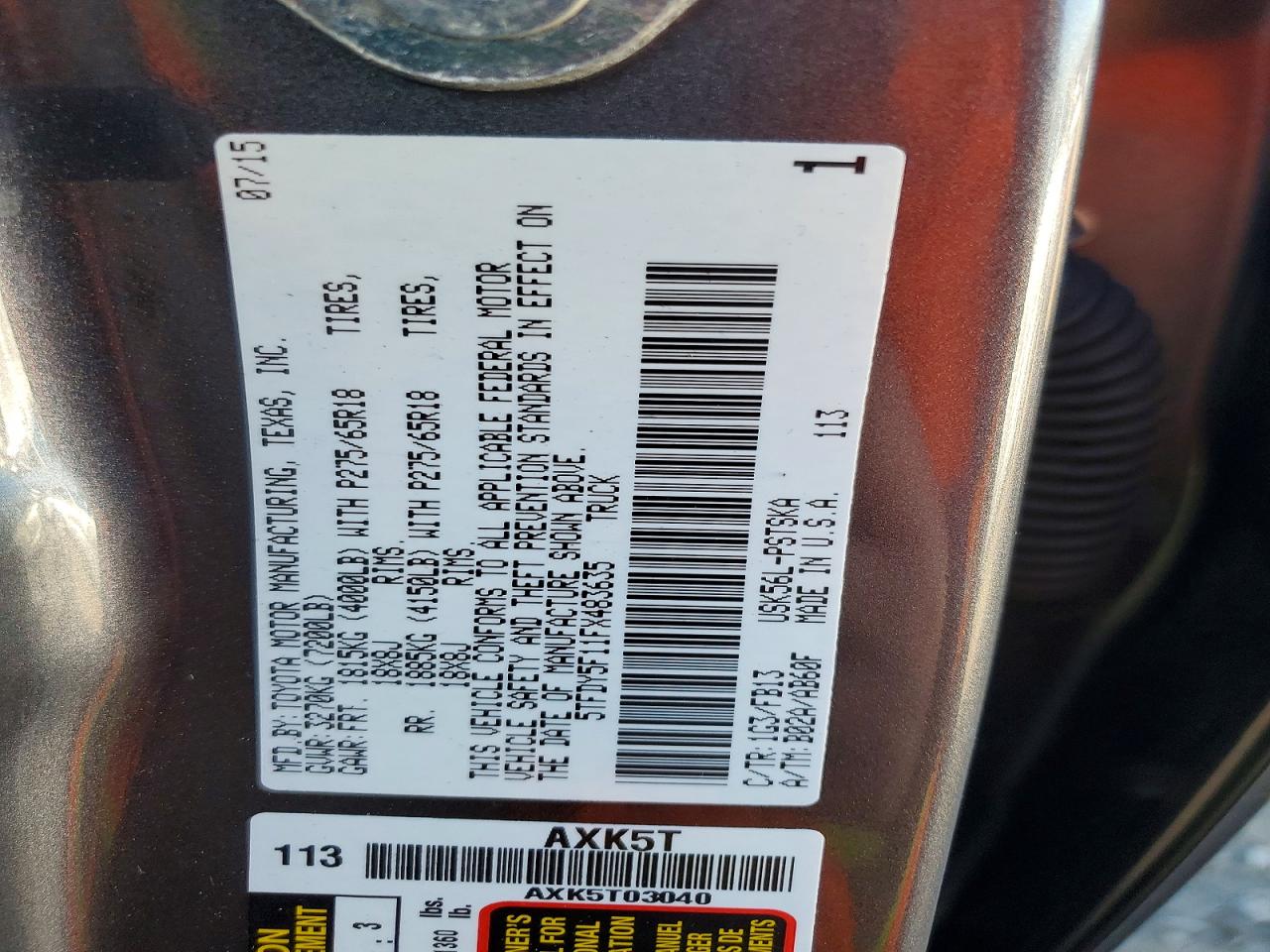 2015 Toyota Tundra Gray vin: 5TFDY5F11FX483635