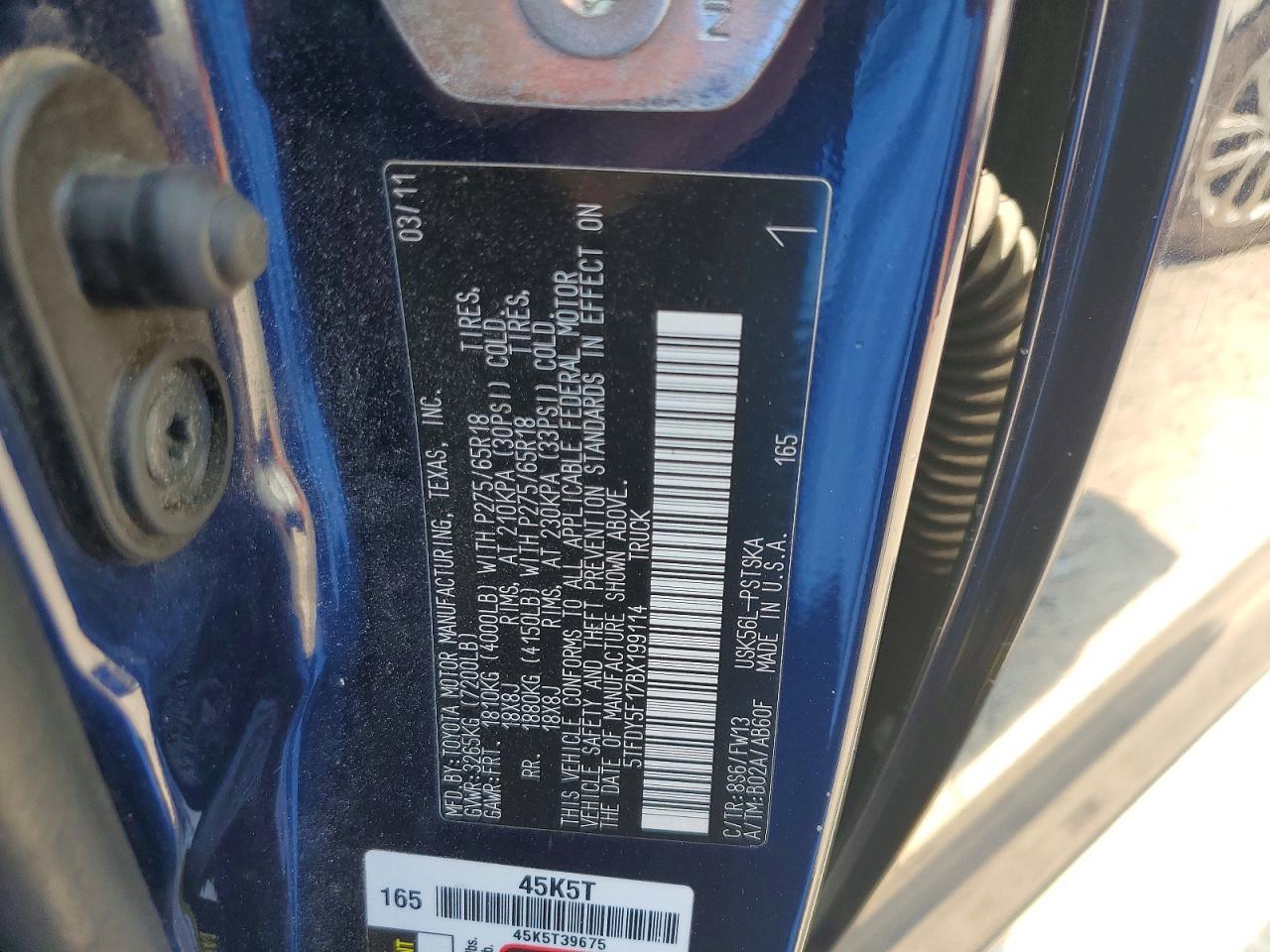 2011 Toyota Tundra Crewmax Sr5 Blue vin: 5TFDY5F17BX199114