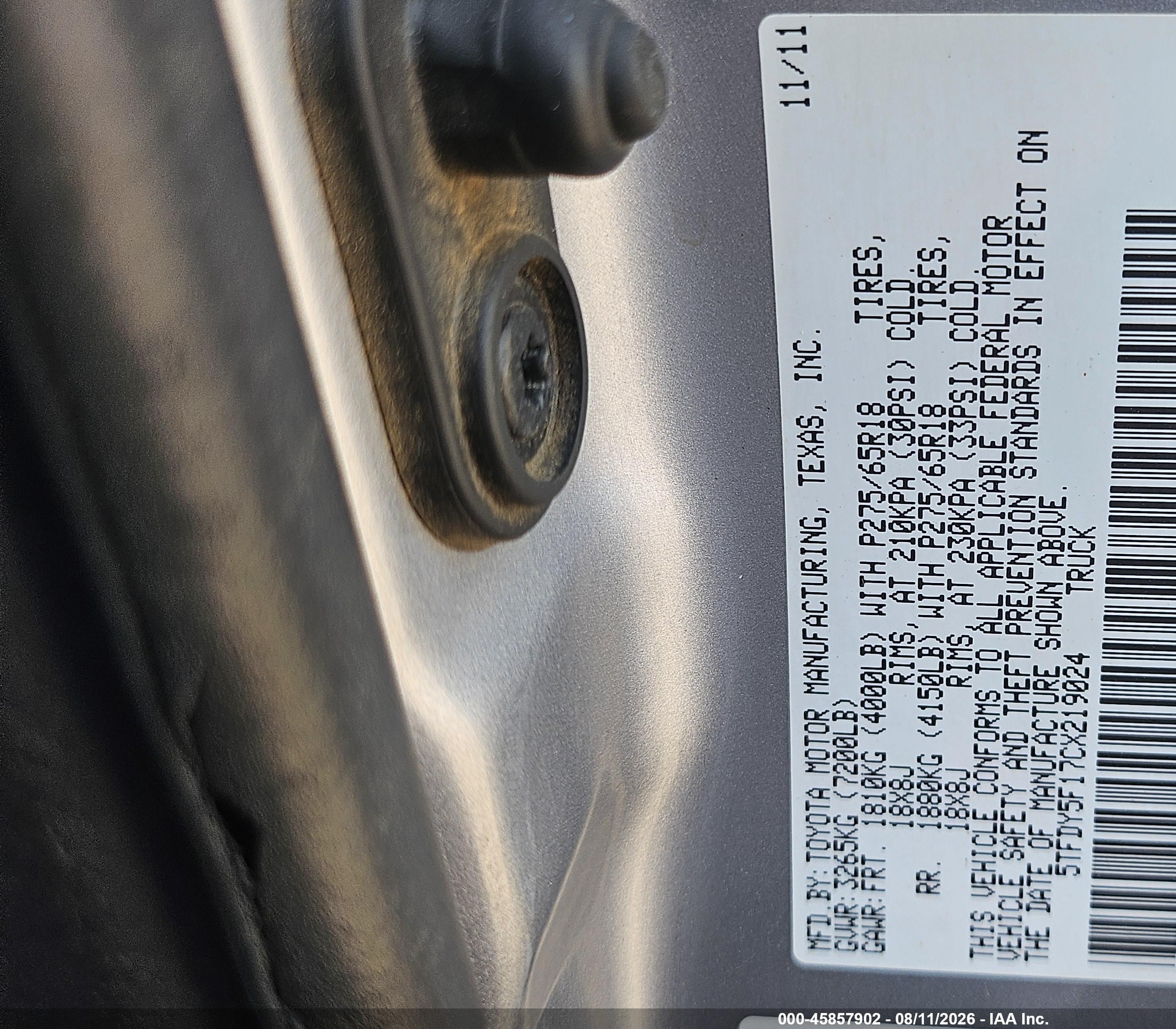 2012 Toyota Tundra Grade 5.7l V8 Silver vin: 5TFDY5F17CX219024