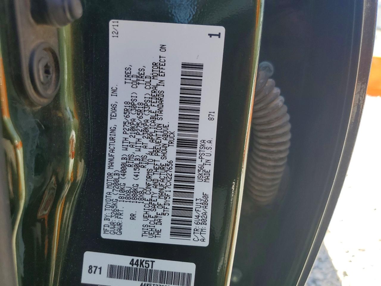 2012 Toyota Tundra Crewmax Sr5 Green vin: 5TFDY5F17CX227656