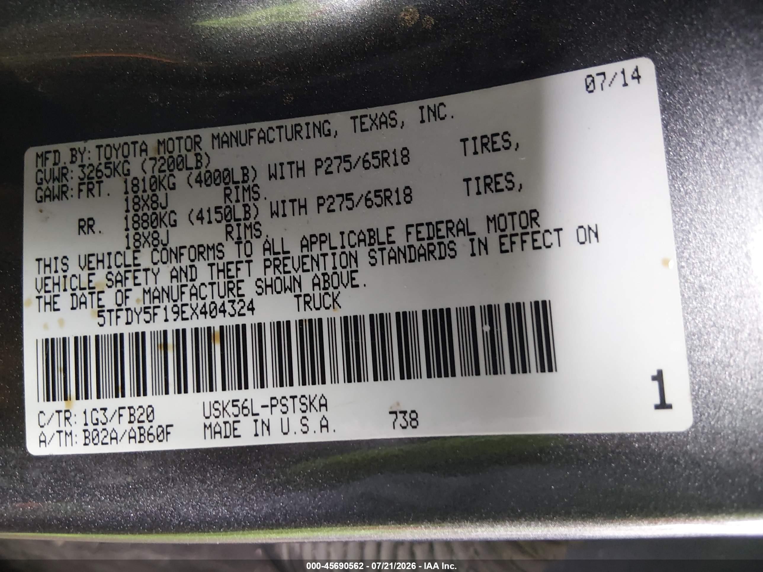 2014 Toyota Tundra Sr5 5.7l V8 Gray vin: 5TFDY5F19EX404324
