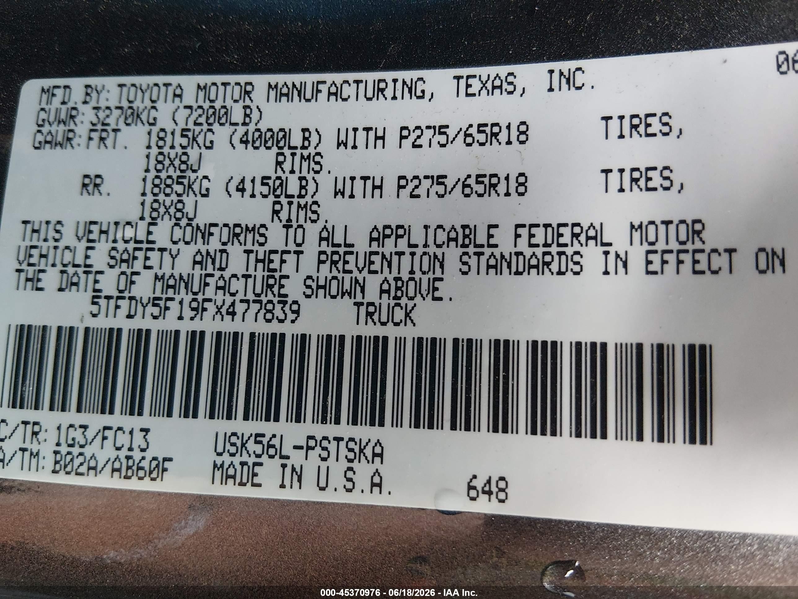2015 Toyota Tundra Sr5 5.7l V8 Gray vin: 5TFDY5F19FX477839
