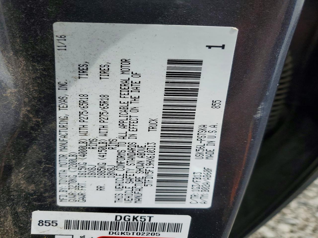2017 Toyota Tundra Sr5 Gray vin: 5TFDY5F19HX610313