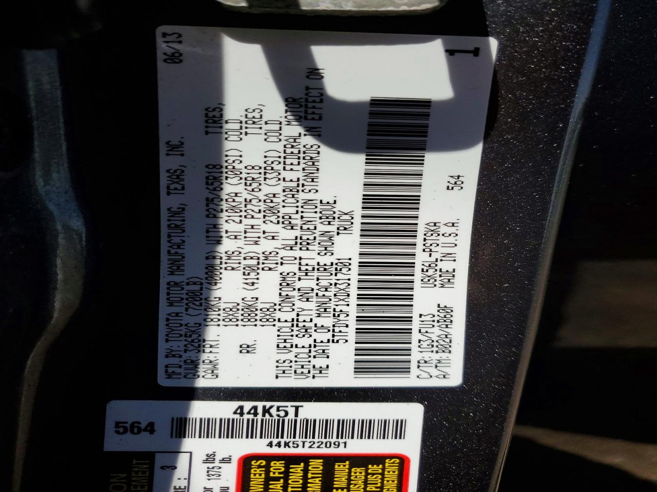 2013 Toyota Tundra Crewmax Sr5 Charcoal vin: 5TFDY5F1XDX317501