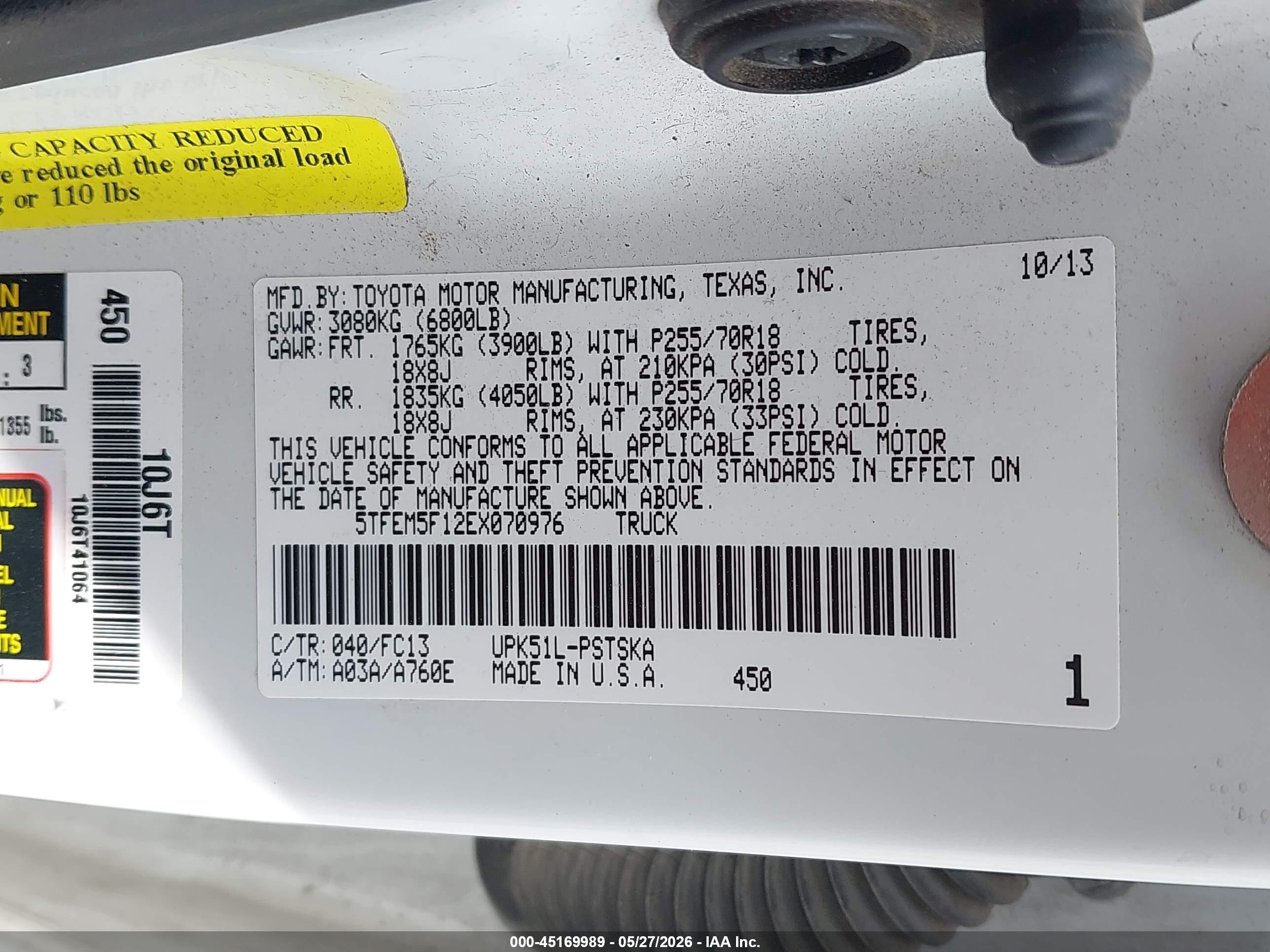 2014 Toyota Tundra Sr5 4.6l V8 White vin: 5TFEM5F12EX070976
