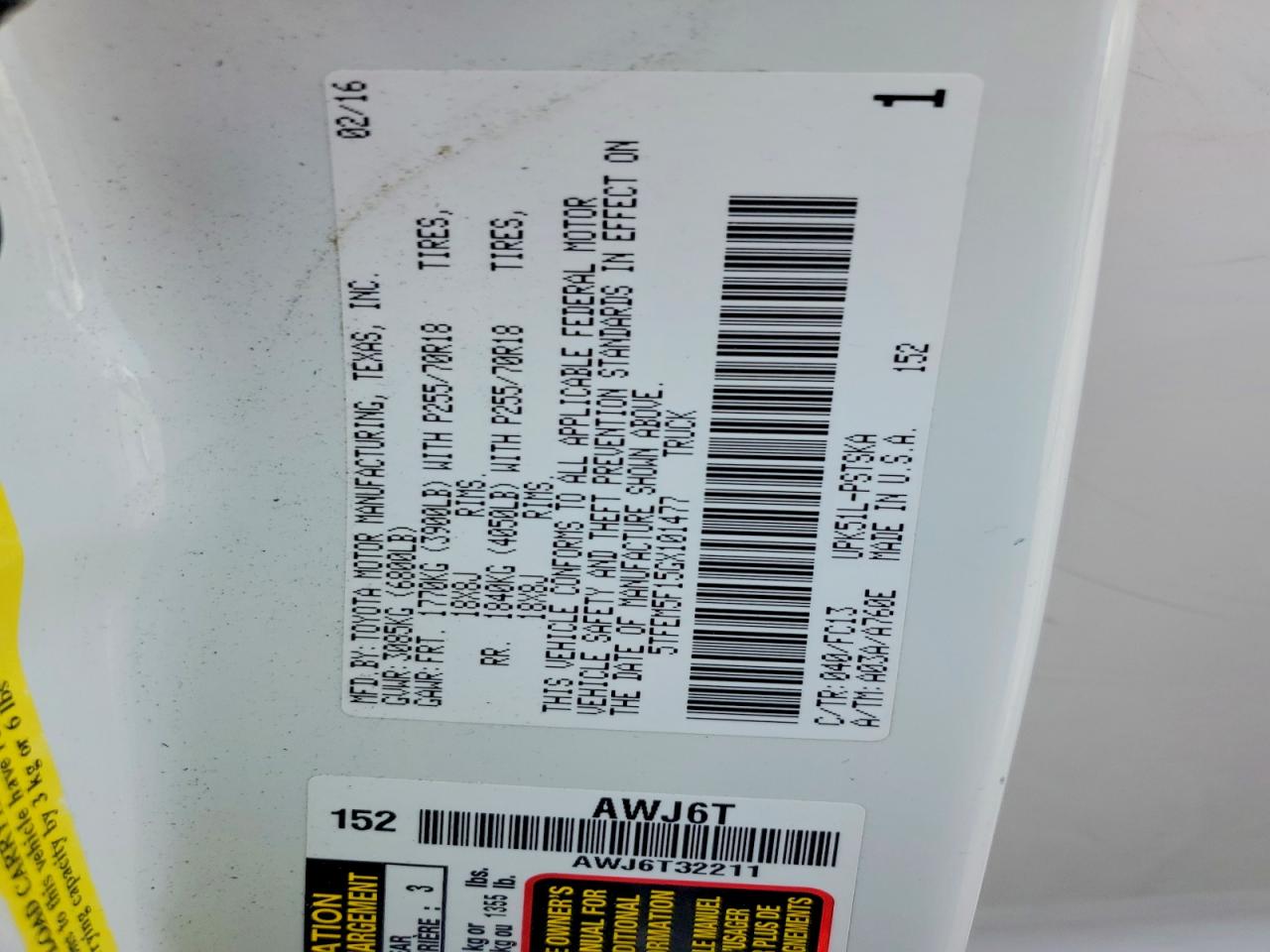 2016 Toyota Tundra Crewmax Sr5 White vin: 5TFEM5F15GX101477