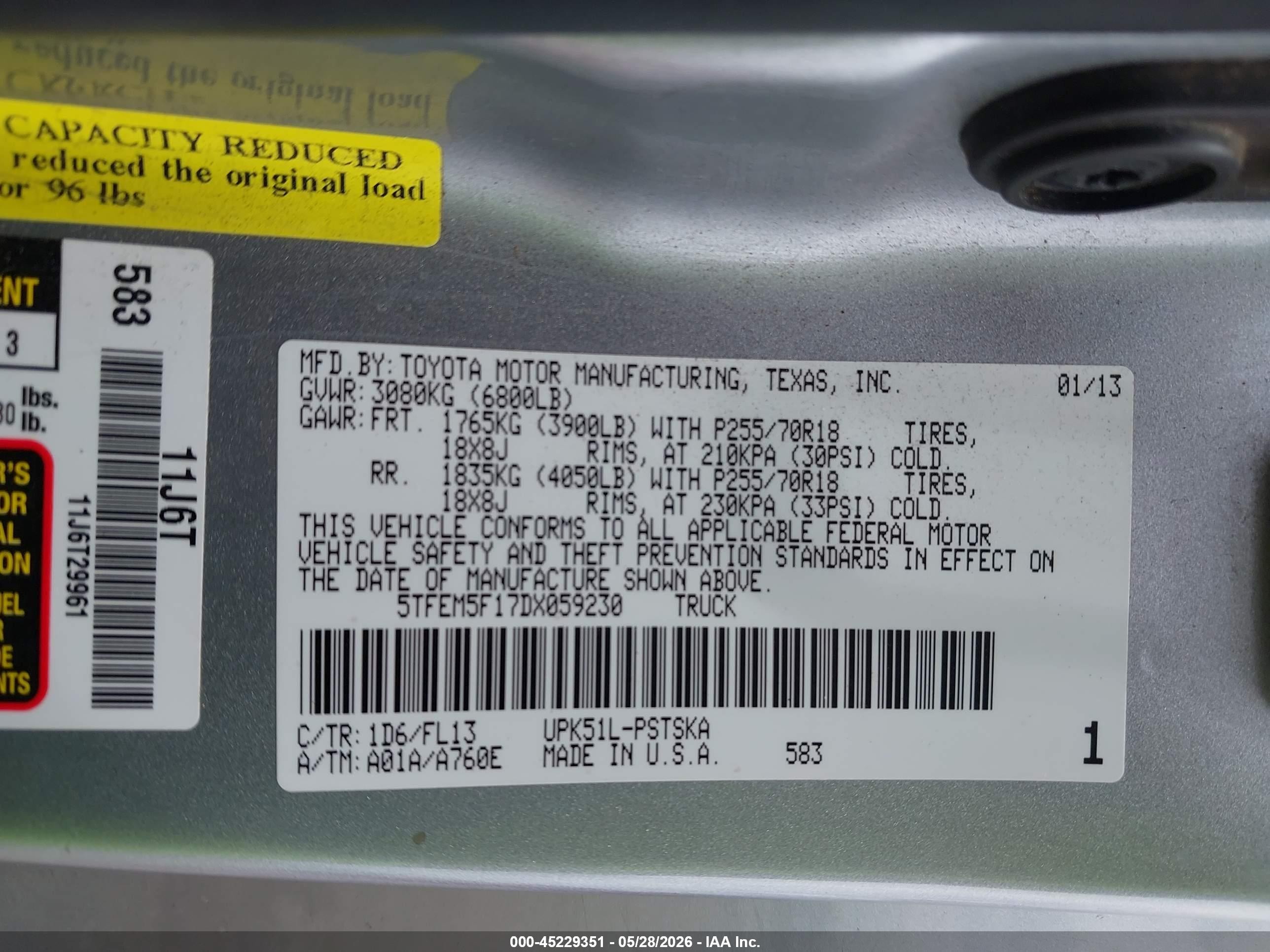2013 Toyota Tundra Grade 4.6l V8 Серебряный vin: 5TFEM5F17DX059230