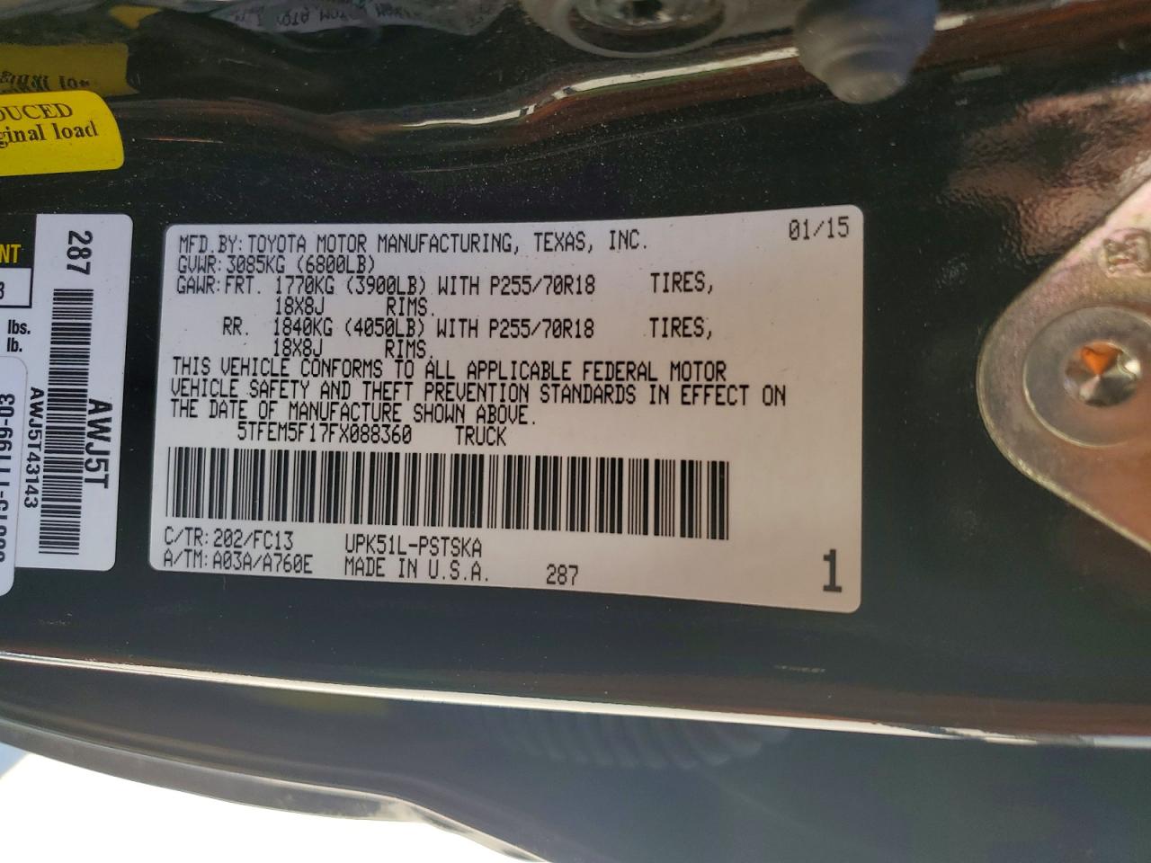 2015 Toyota Tundra Crewmax Sr5 Black vin: 5TFEM5F17FX088360