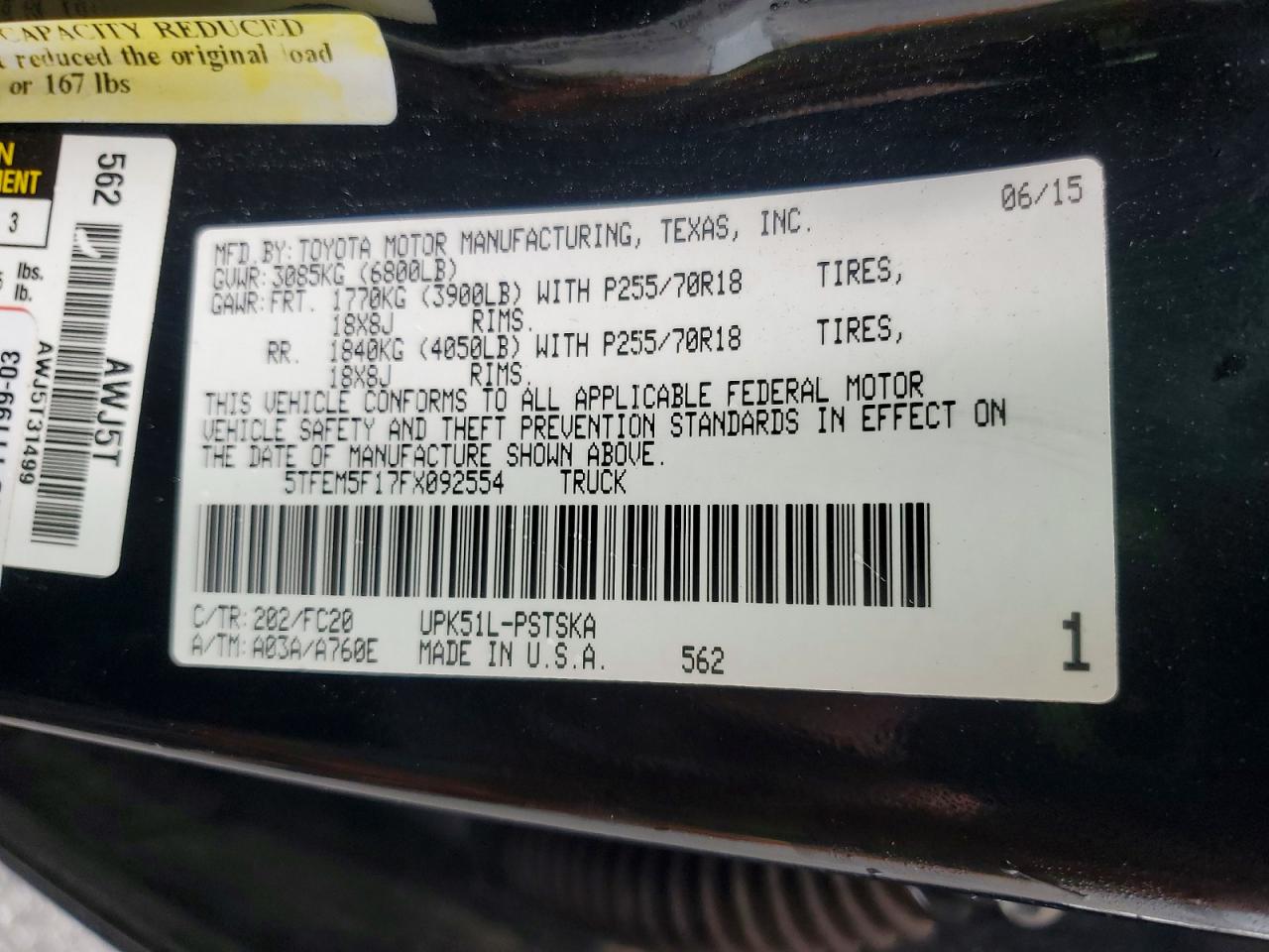 2015 Toyota Tundra Crewmax Sr5 Black vin: 5TFEM5F17FX092554