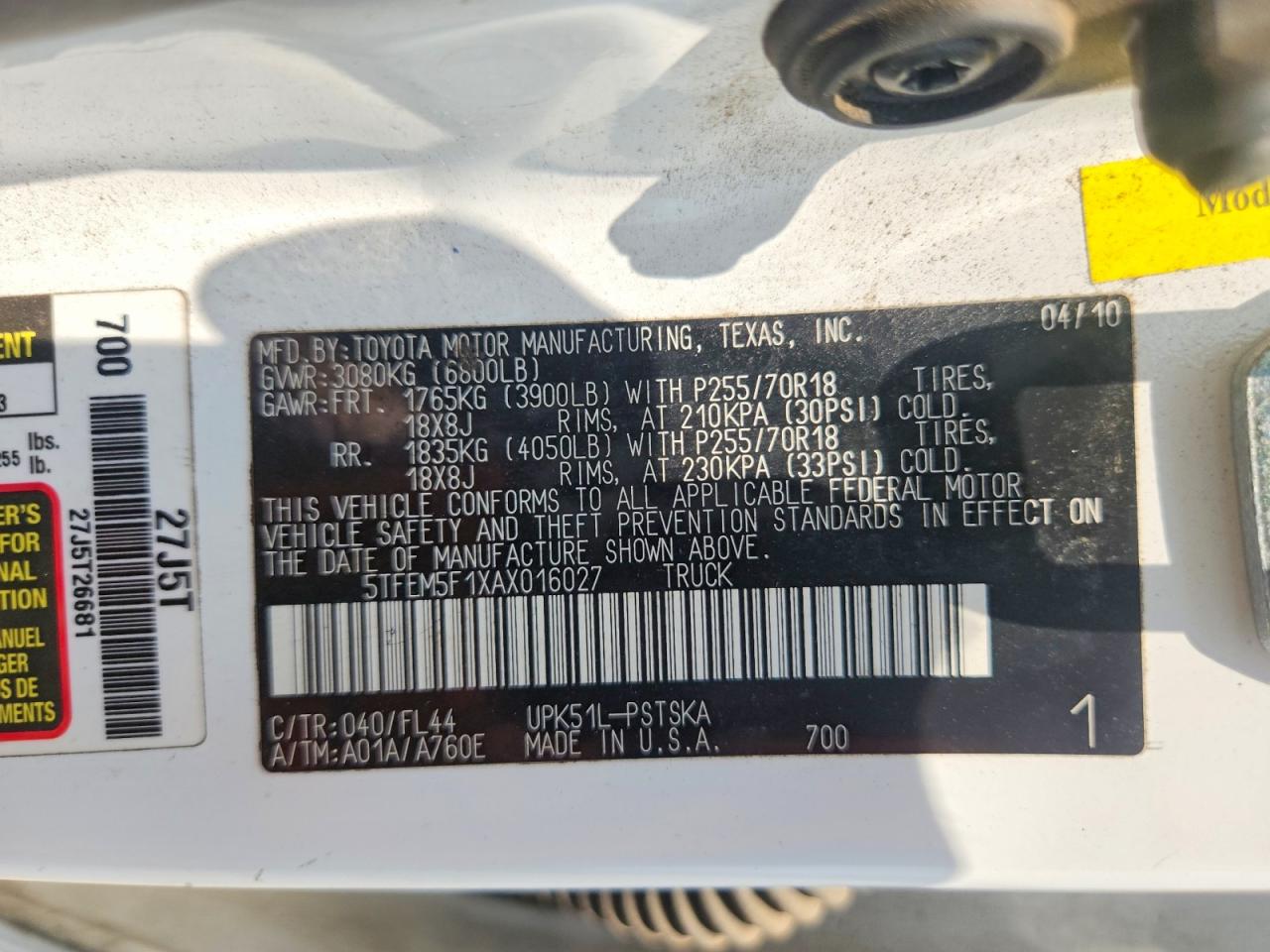 2010 Toyota Tundra Crewmax Sr5 White vin: 5TFEM5F1XAX016027
