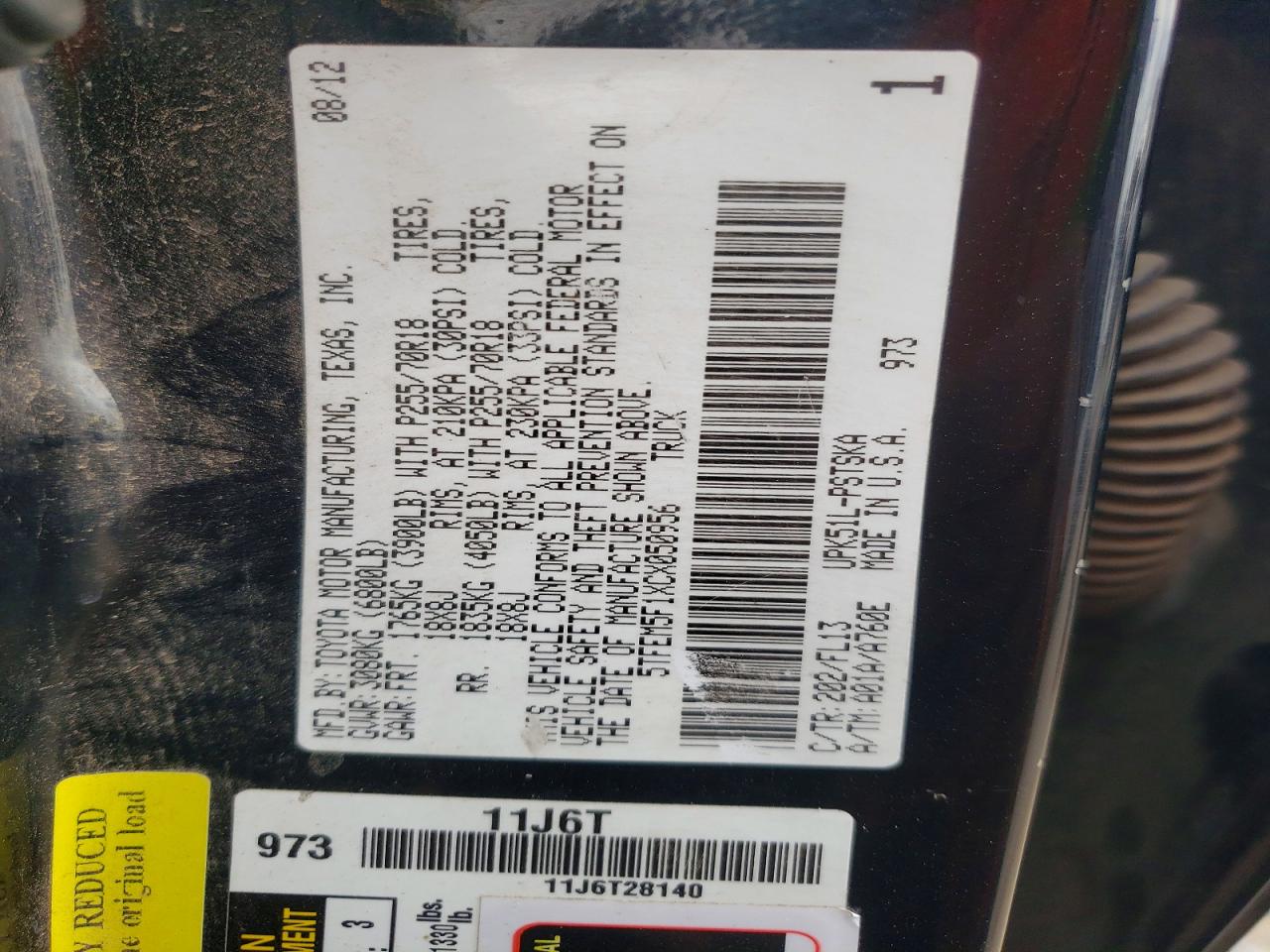 2012 Toyota Tundra Grade Black vin: 5TFEM5F1XCX050956
