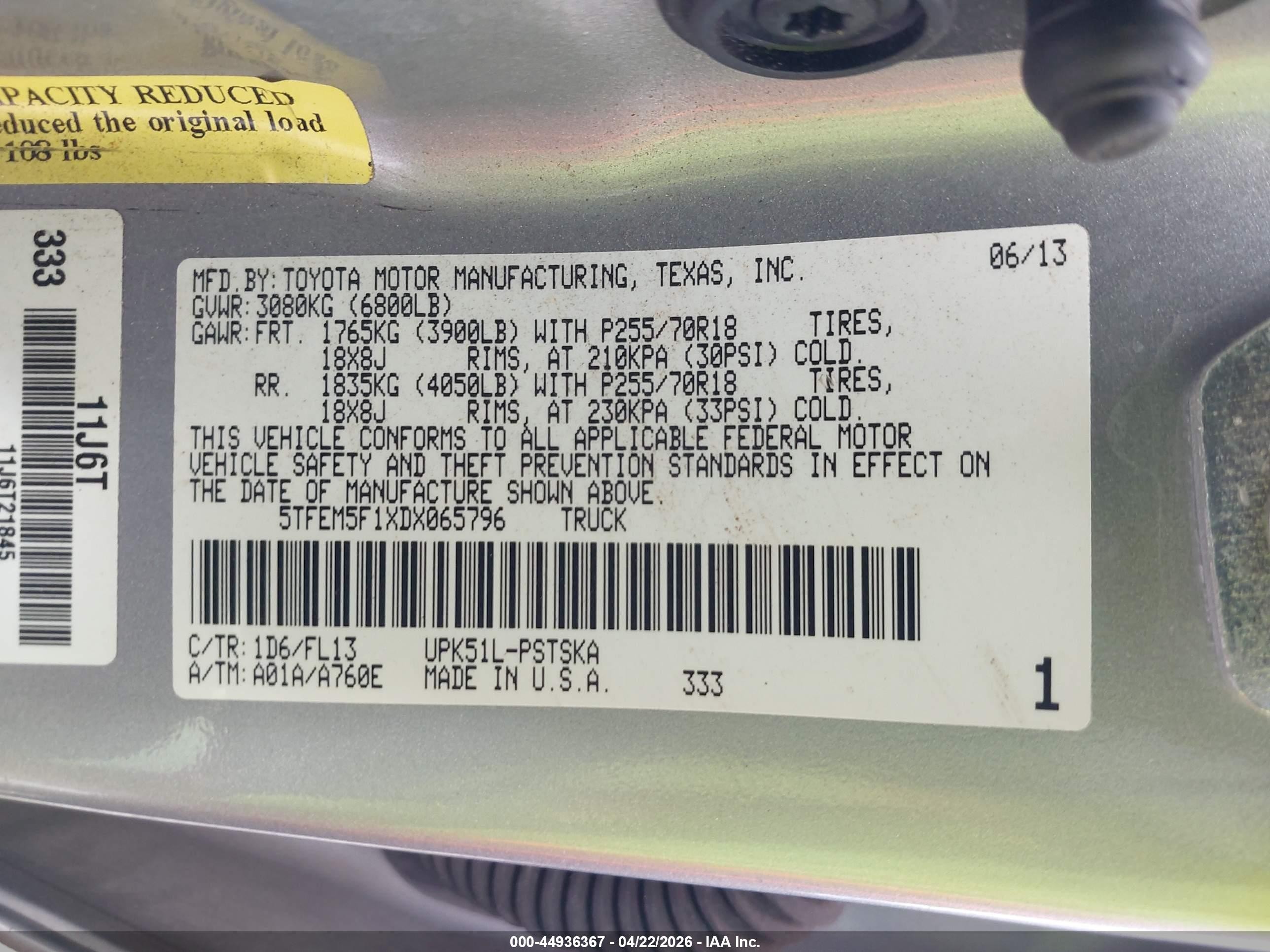 2013 Toyota Tundra Grade 4.6l V8 Серебряный vin: 5TFEM5F1XDX065796