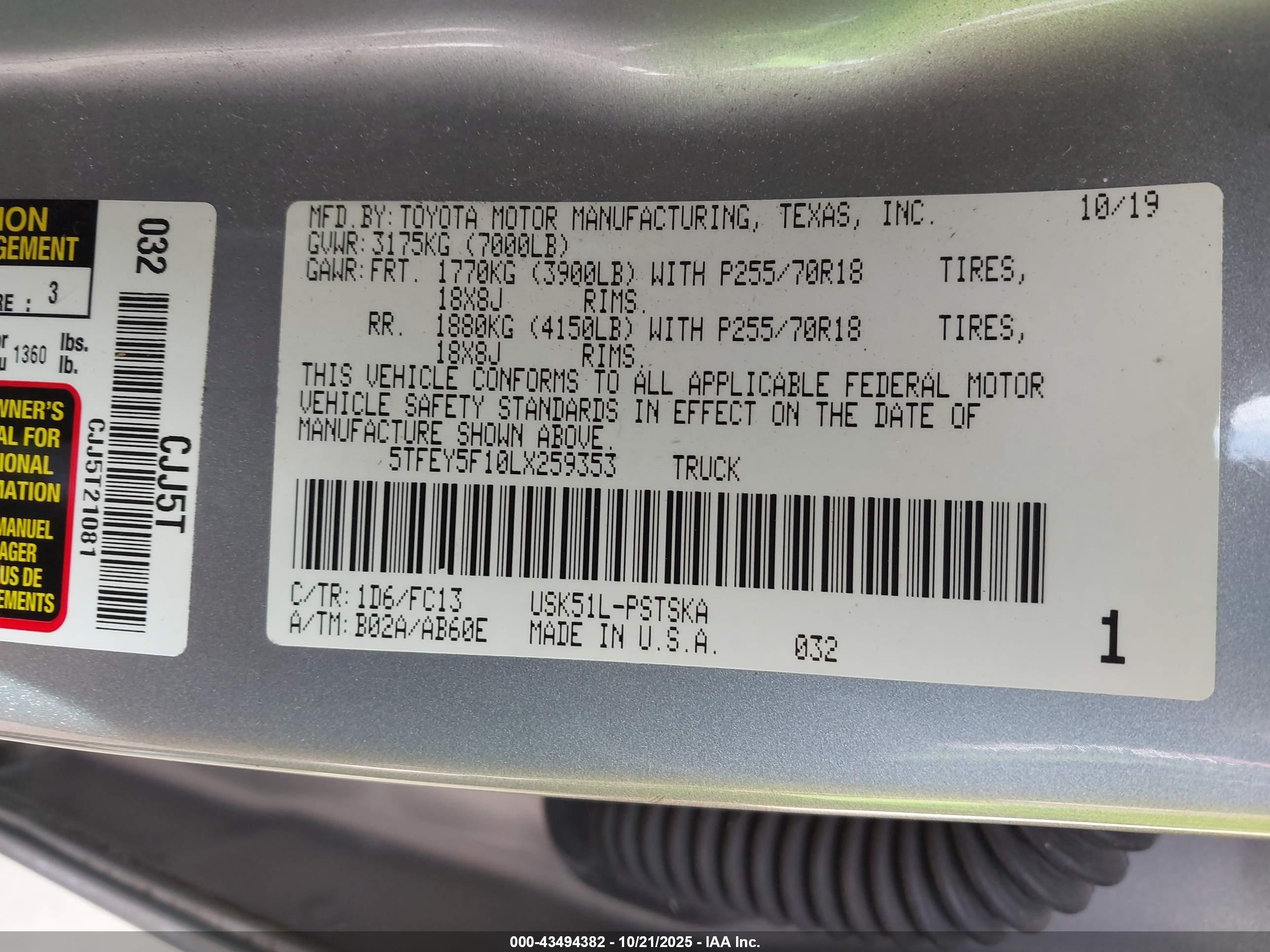 2020 Toyota Tundra Sr5 Silver vin: 5TFEY5F10LX259353