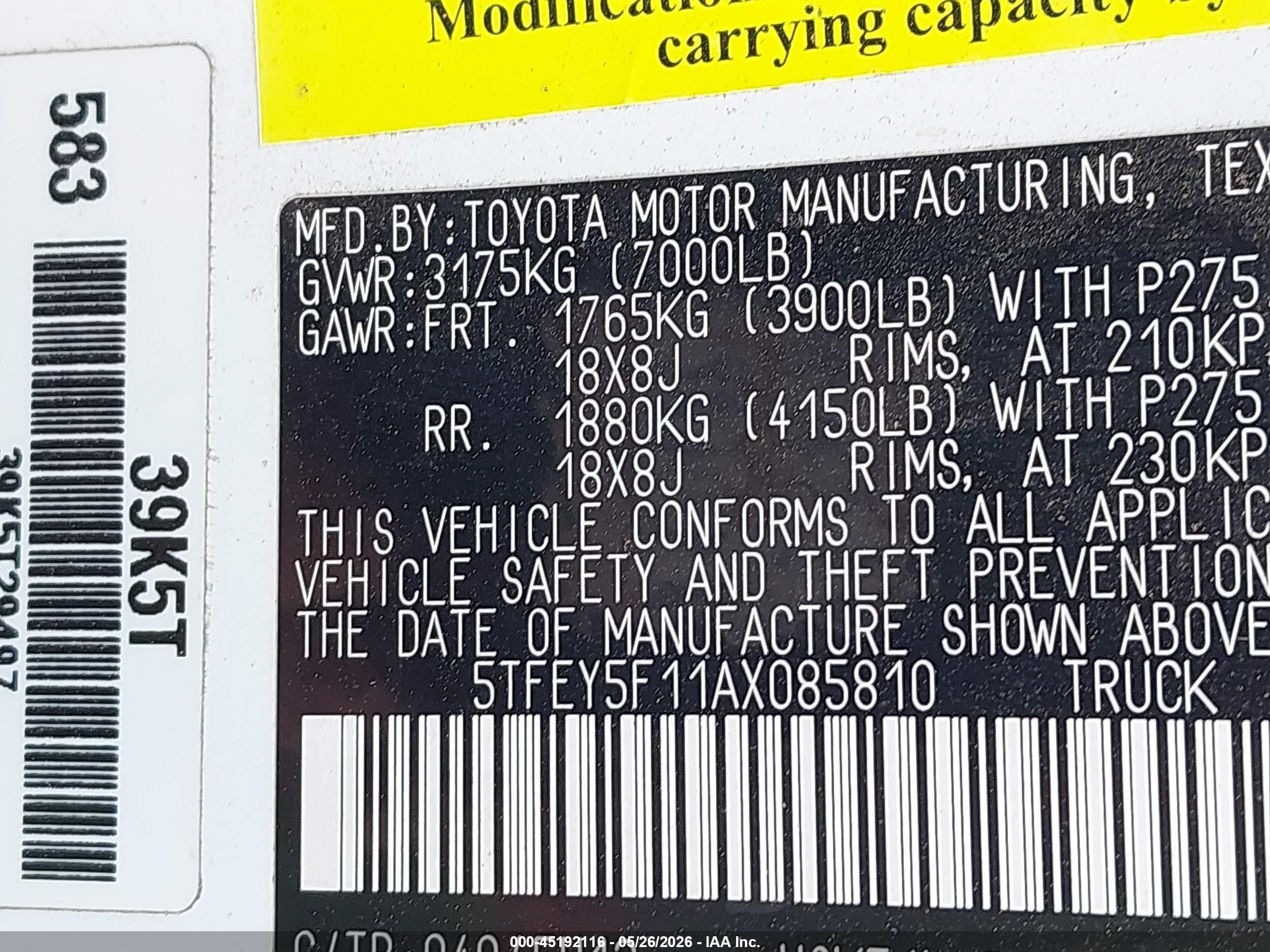 2010 Toyota Tundra Grade 5.7l V8 Белый vin: 5TFEY5F11AX085810