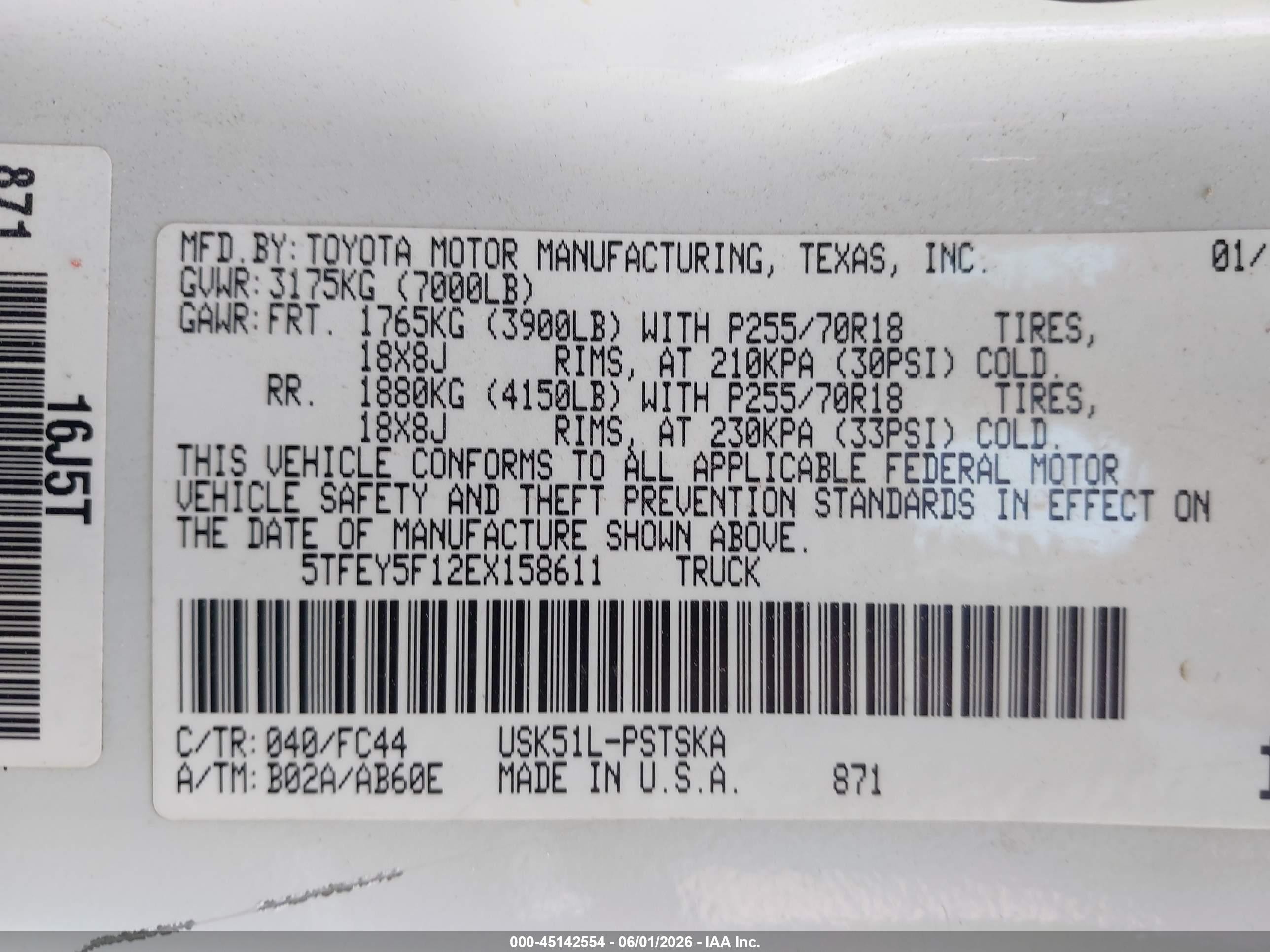 2014 Toyota Tundra Sr5 5.7l V8 White vin: 5TFEY5F12EX158611