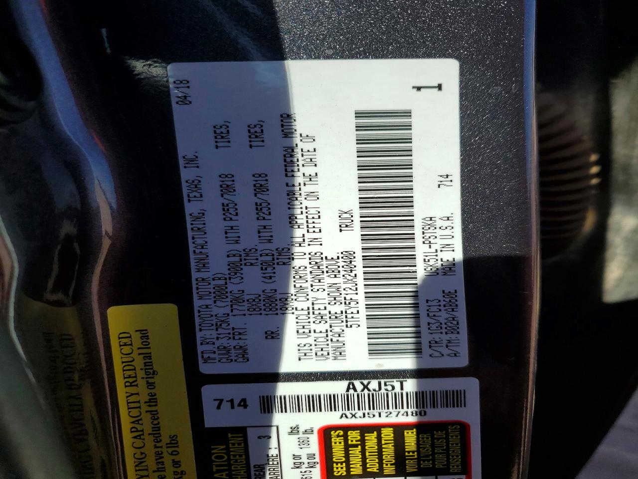 2018 Toyota Tundra Crewmax Sr5 Угольный vin: 5TFEY5F12JX240400