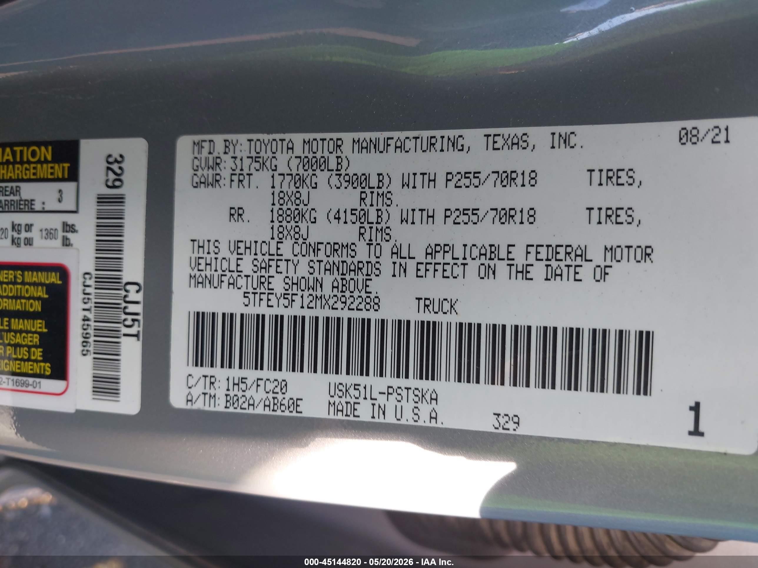 2021 Toyota Tundra Sr5 Gray vin: 5TFEY5F12MX292288
