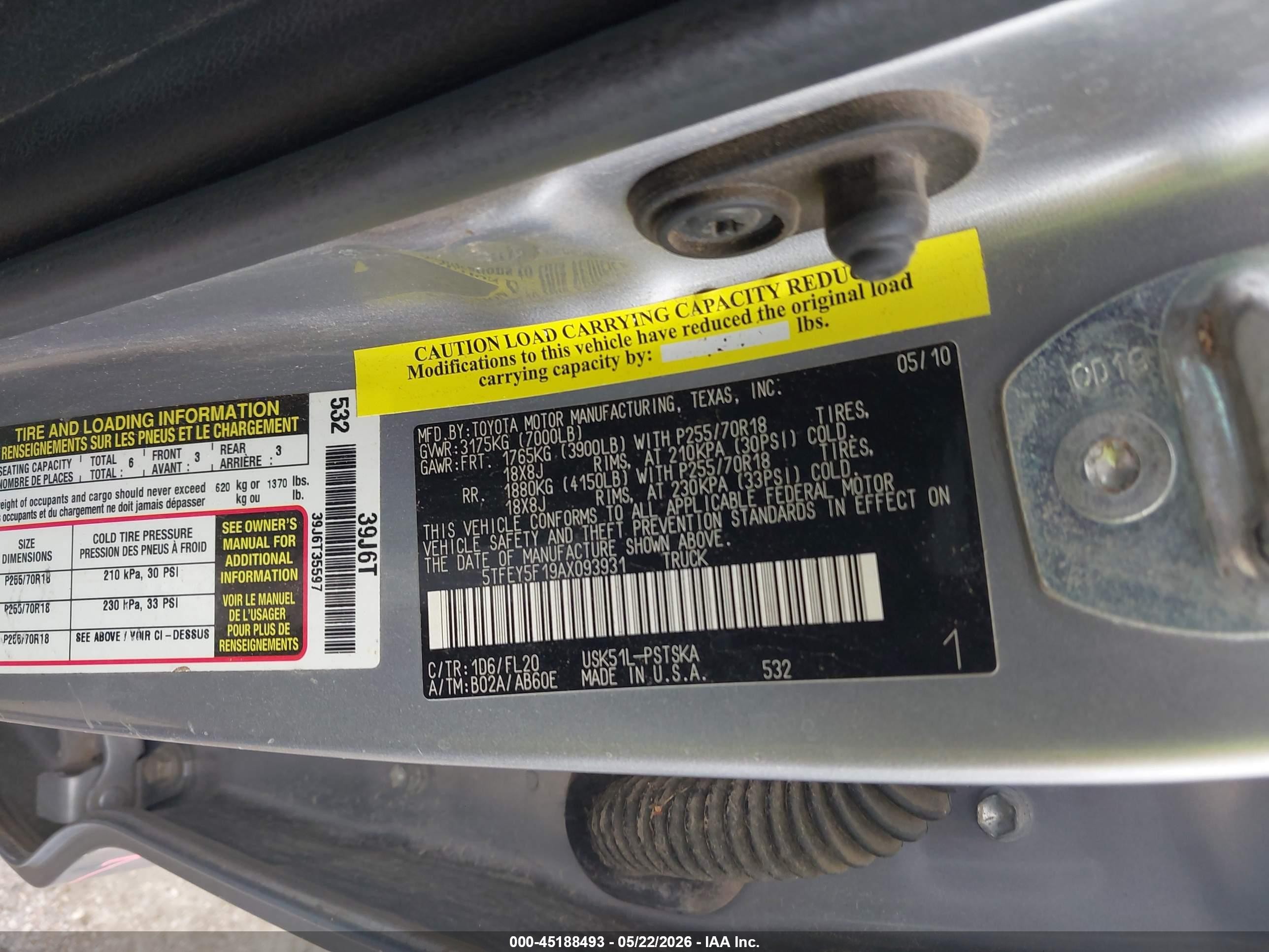 2010 Toyota Tundra Grade 5.7l V8 Silver vin: 5TFEY5F19AX093931